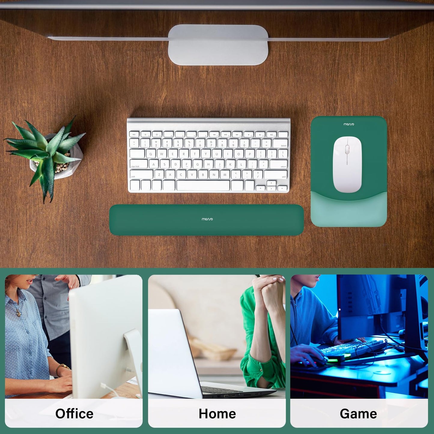 MOSISO Handgelenkstütze für Mauspad&Tastatur Set, Rechteckig Ergonomisch Mauspad Rutschfest Basis Home/Büro Schmerzlinderung&Typing Kissen mit Neopren Cloth&Erhöht Gebogen Memory Schaum,Grün
