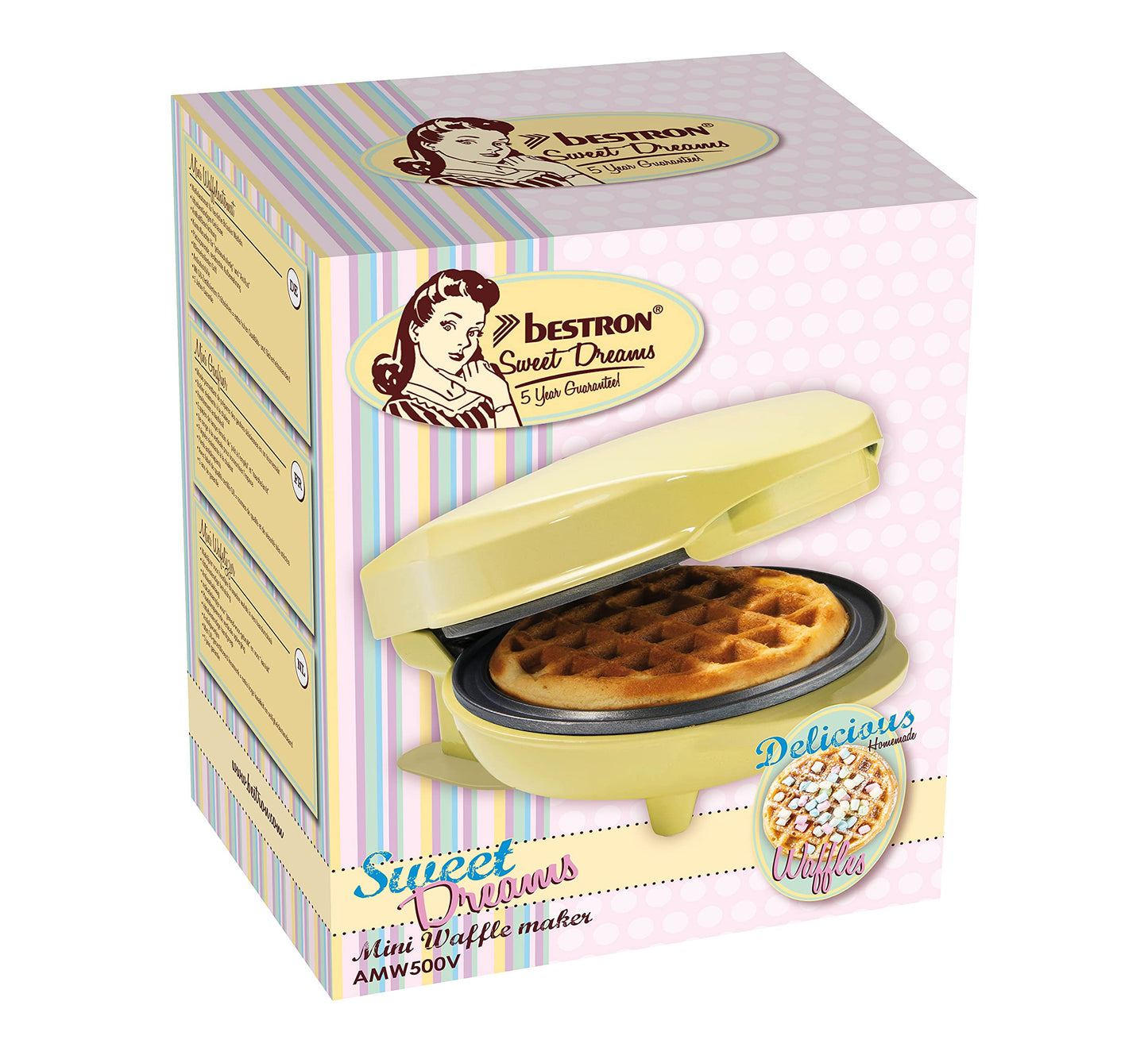 Bestron Mini-Waffeleisen für klassische Waffeln, kleiner Waffelmaker mit Antihaftbeschichtung, für Kindergeburtstage, Familienfeiern, Ostern oder Weihnachten, Retro Design, 550 Watt, Farbe: Rosa
