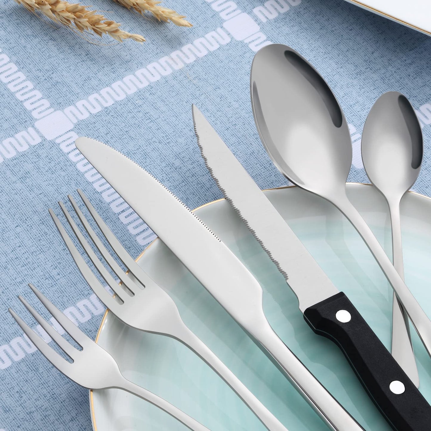 BEWOS 36-teiliges Besteck set mit Steakmesser Service für 6, Premium-Edelstahl-Bestecksets für Haus & Küche, Hochwertiges Messer-Löffel-Gabel-Besteck-Set Hochglanzpoliert, Spülmaschinenfest