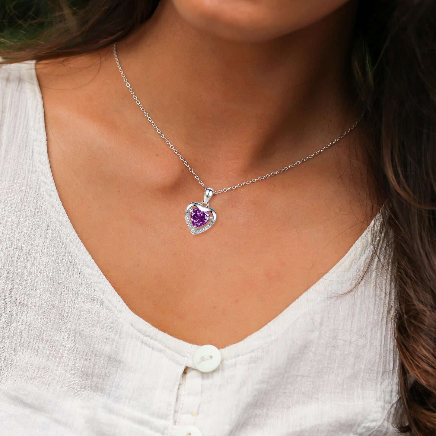 EXGOX Sterling Silver Heart Pendant Necklace