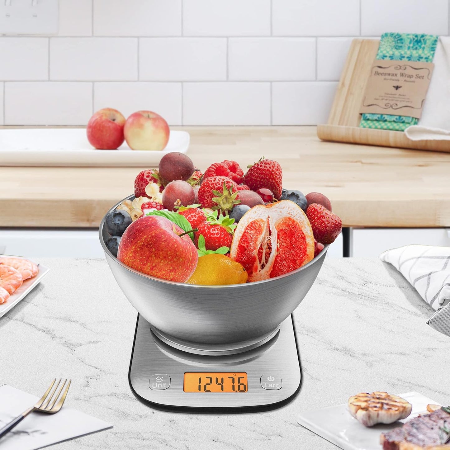 GRAM PRES Lebensmittel Küchenwaage Digital Gewicht Gramm und Oz mit IPX6 Waterproo,Professionelle Edelstahl Digital Küche Lebensmittelwaage 11lb/0.01oz mit Schüssel für Diät Backen Kochen