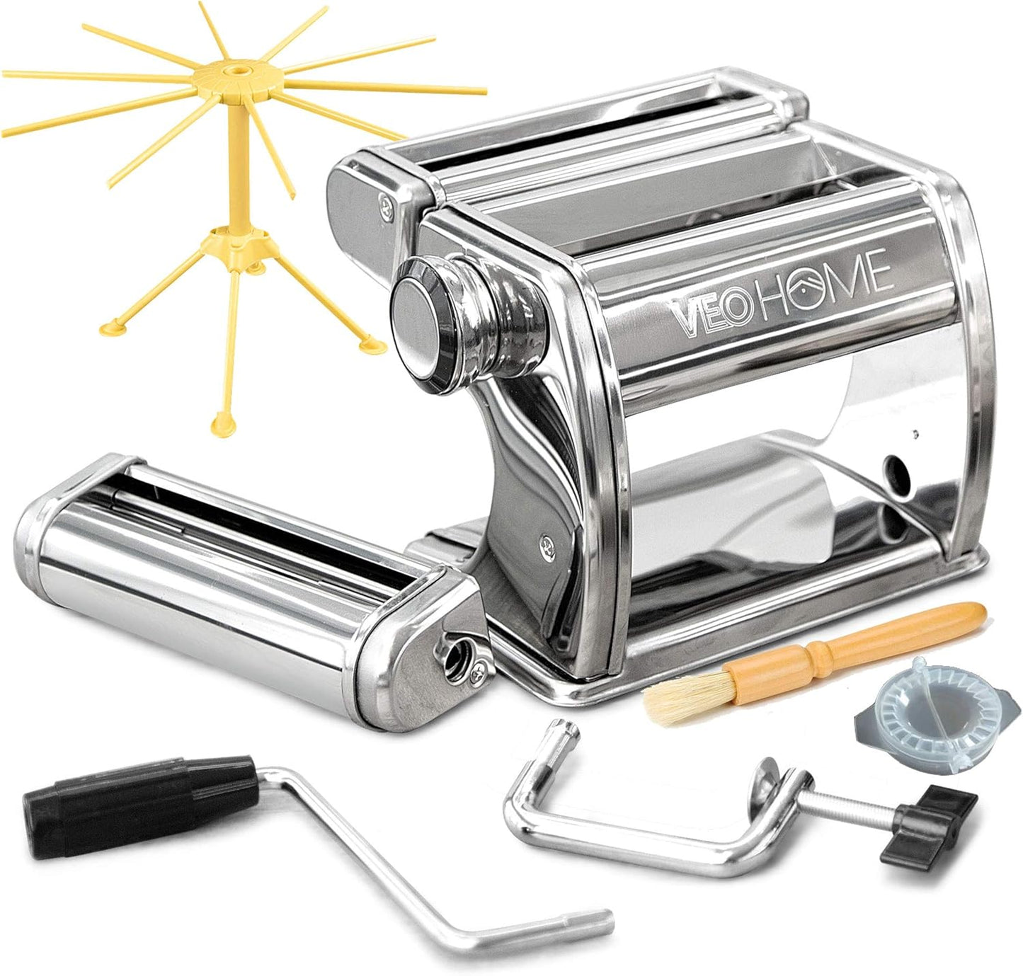 Manuelle Nudelmaschine mit Trockner - Multi-Pasta Edelstahl Rostfrei Italienische Flachteigmaschine 7 stufig einstellbar, scharfem Messer Klemme - Frische hausgemachte Nudeln, Spaghetti, Lasagne