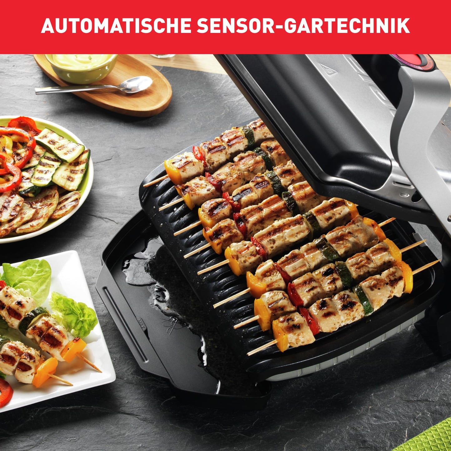 Tefal OptiGrill contact grill, 6 programs, cooking level indicator, removable plates, manual mode, electric grill, black, GC705816