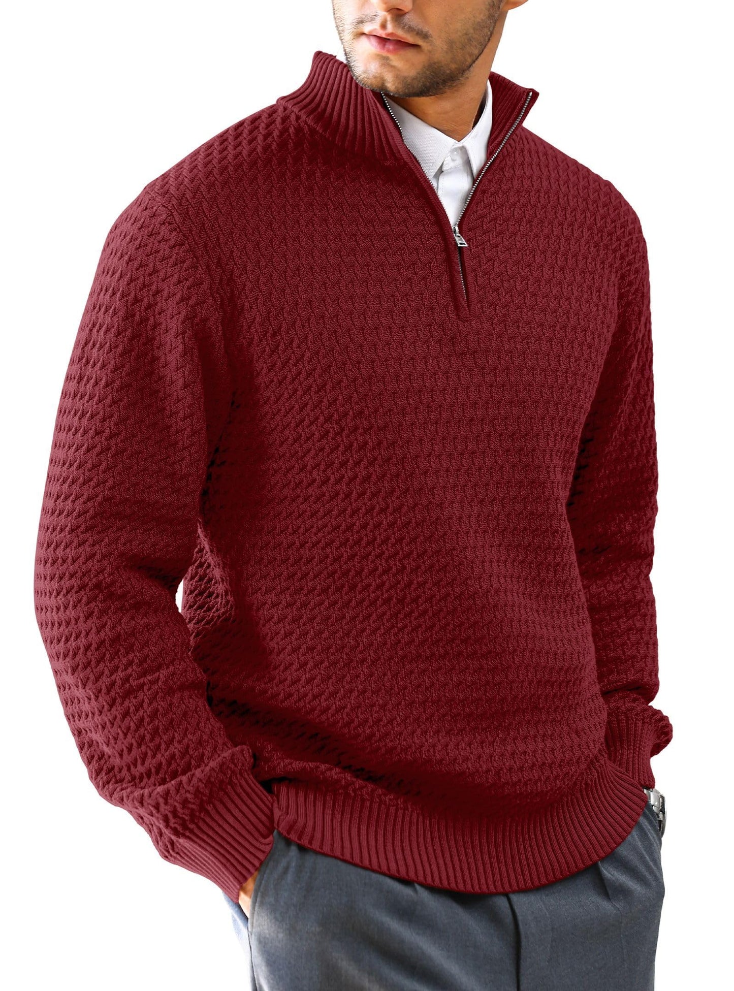 HYPESTFIT Men’s 1/4 Zip Turtleneck Sweater – Warm Knit Pullover
