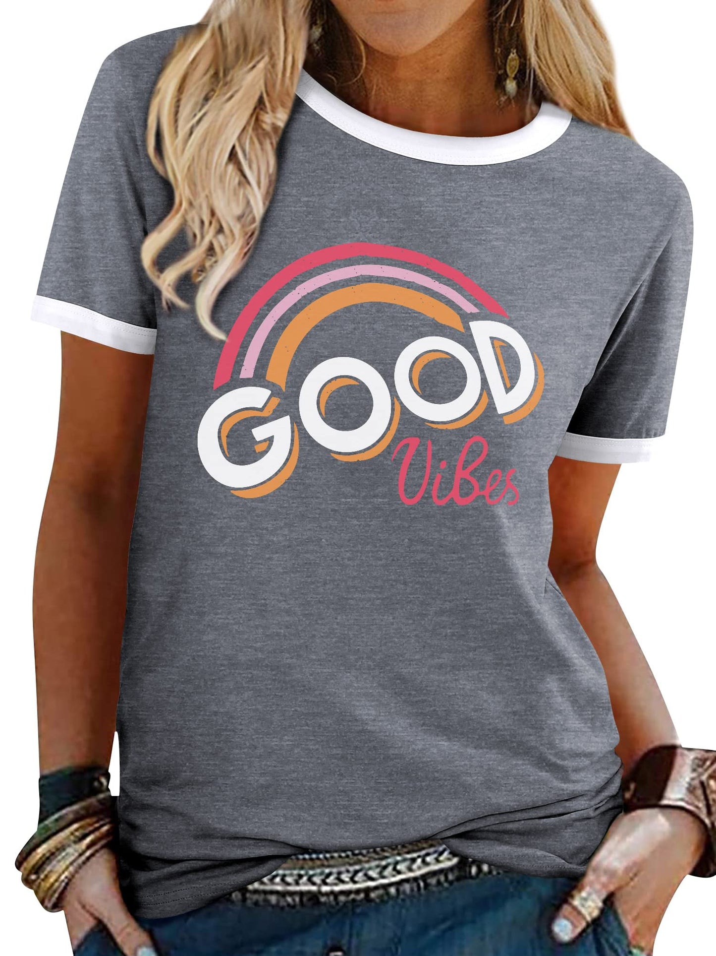 Women’s Good Vibes Rainbow Print T-Shirt