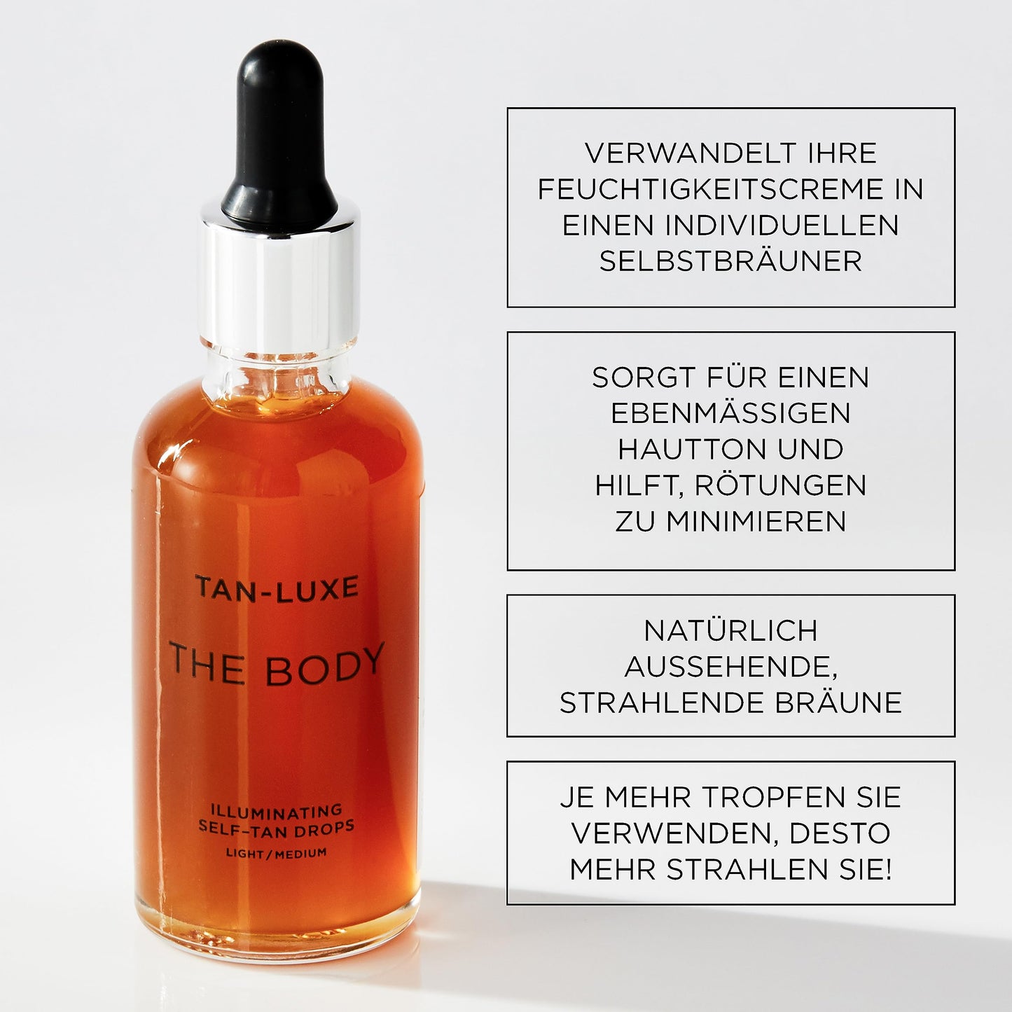 TAN-LUXE THE BODY Self-Tanning Drops, Customizable Glow for a Natural-Looking Tan