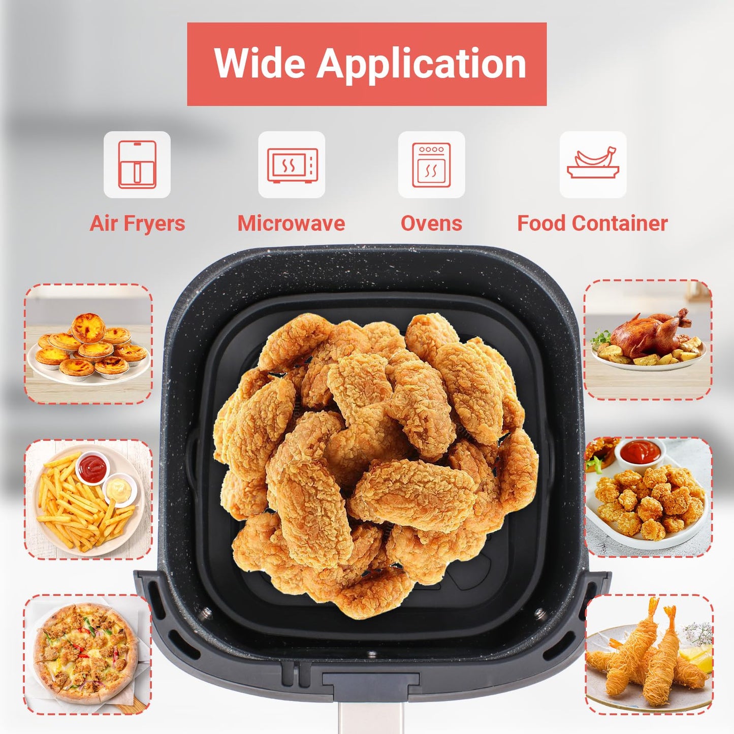 Alyvisun Silikonform für Heißluftfritteuse 2 Stück Airfryer Silikon Backform Wiederverwendbar Silikoneinsatz Zubehör Quadratisch Silikonmatte Pot Liner für Air Fryer, Mikrowelle, Ofen, Blau+Grau