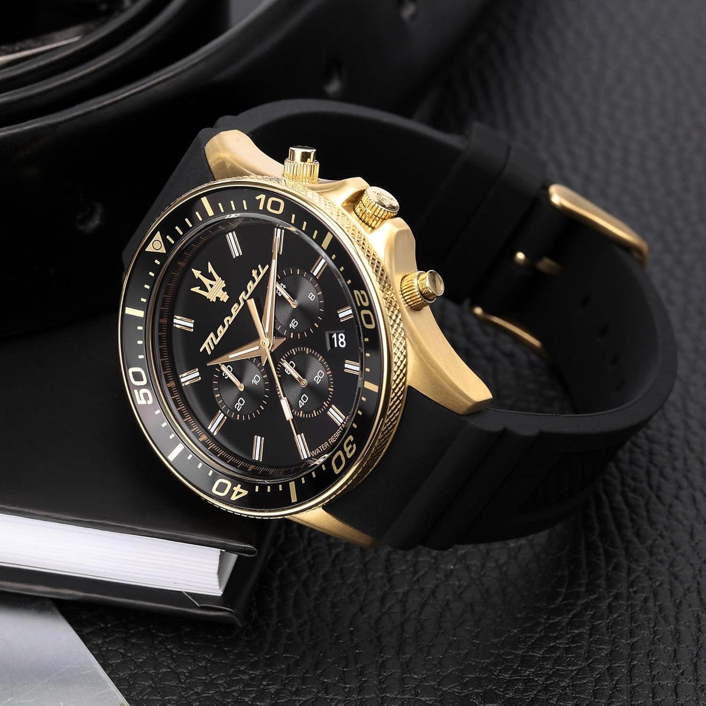 Maserati men's watch, Sfida collection, made of stainless steel, yellow gold PVD, silicone, with silicone strap - R8871640001