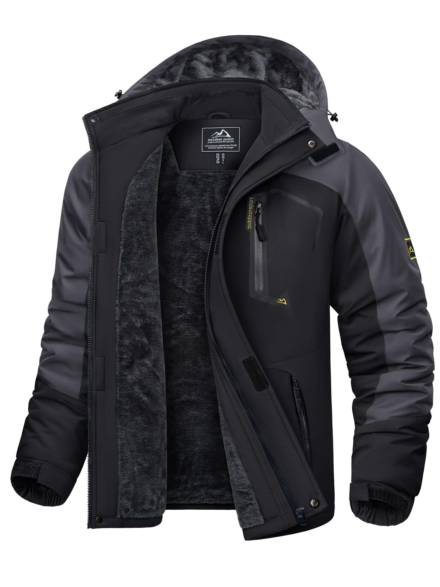 KEFITEVD Herren Skijacke Atmungsaktiv Warm Gefüttert Winterjacke mit Abnehmbarer Kapuze Snowboardjacke Wasserdicht Outdoorjacke
