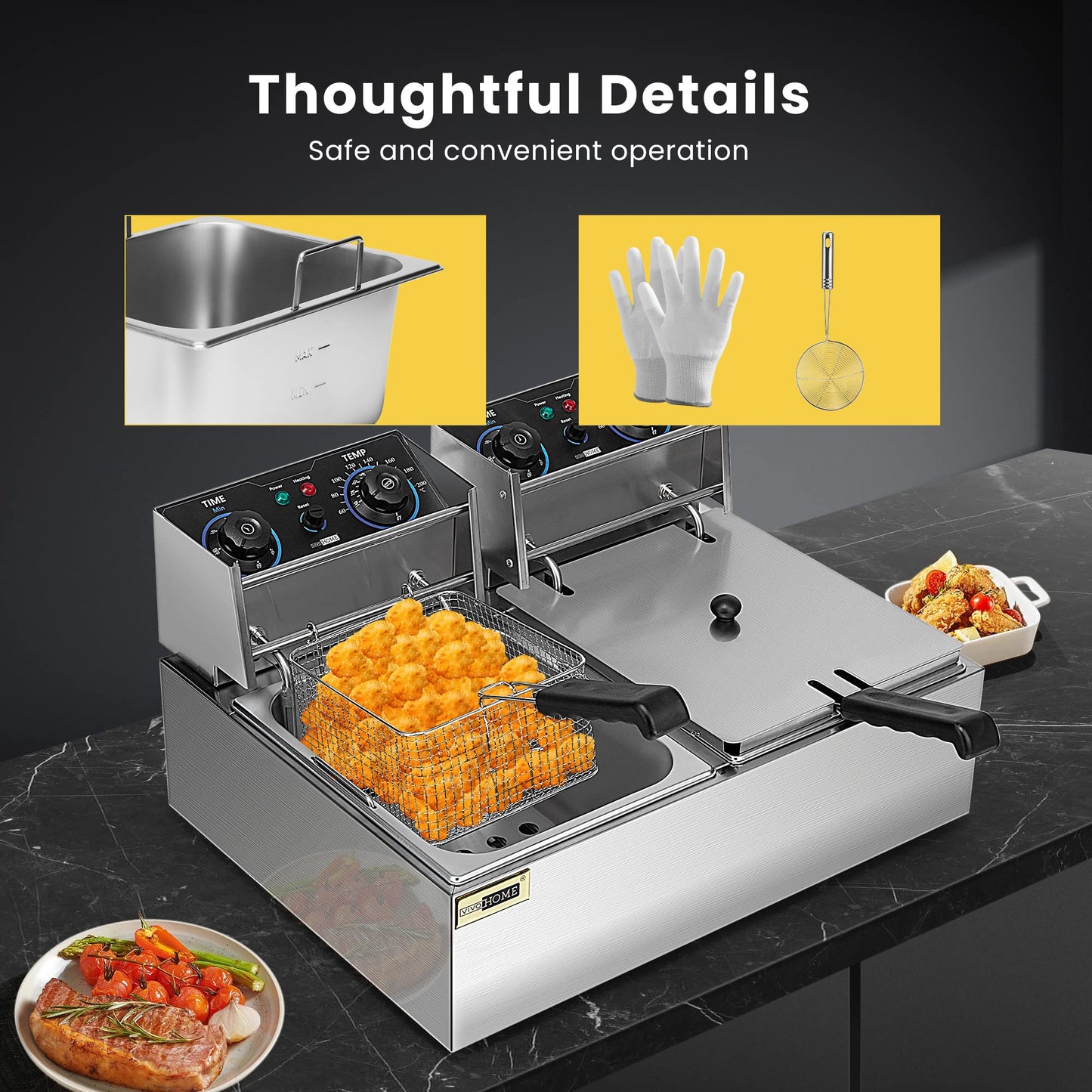 VIVOHOME 10L Öl-Fritteuse 2500W Professionelle Fritteuse mit stufenlosem Temperaturregelung Große Fritteuse für den gewerblichen und privaten Gebrauch