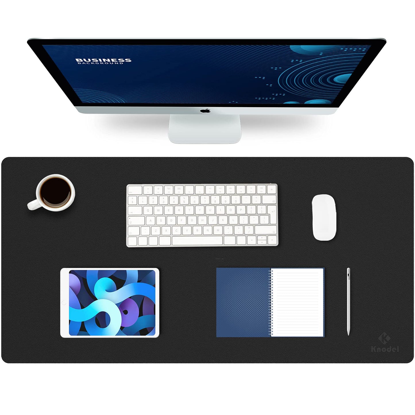 K KNODEL Tischunterlage, Schreibtischunterlage, 80 x 40cm PVC Tischunterlage, Laptop Tischunterlage, wasserdichte Schreibunterlage für Büro- oder Heimbereich, doppelseitig (Schwarz/Schwarz)
