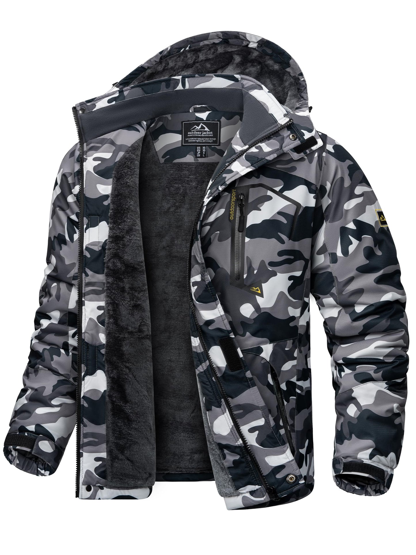 KEFITEVD Herren Skijacke Atmungsaktiv Warm Gefüttert Winterjacke mit Abnehmbarer Kapuze Snowboardjacke Wasserdicht Outdoorjacke