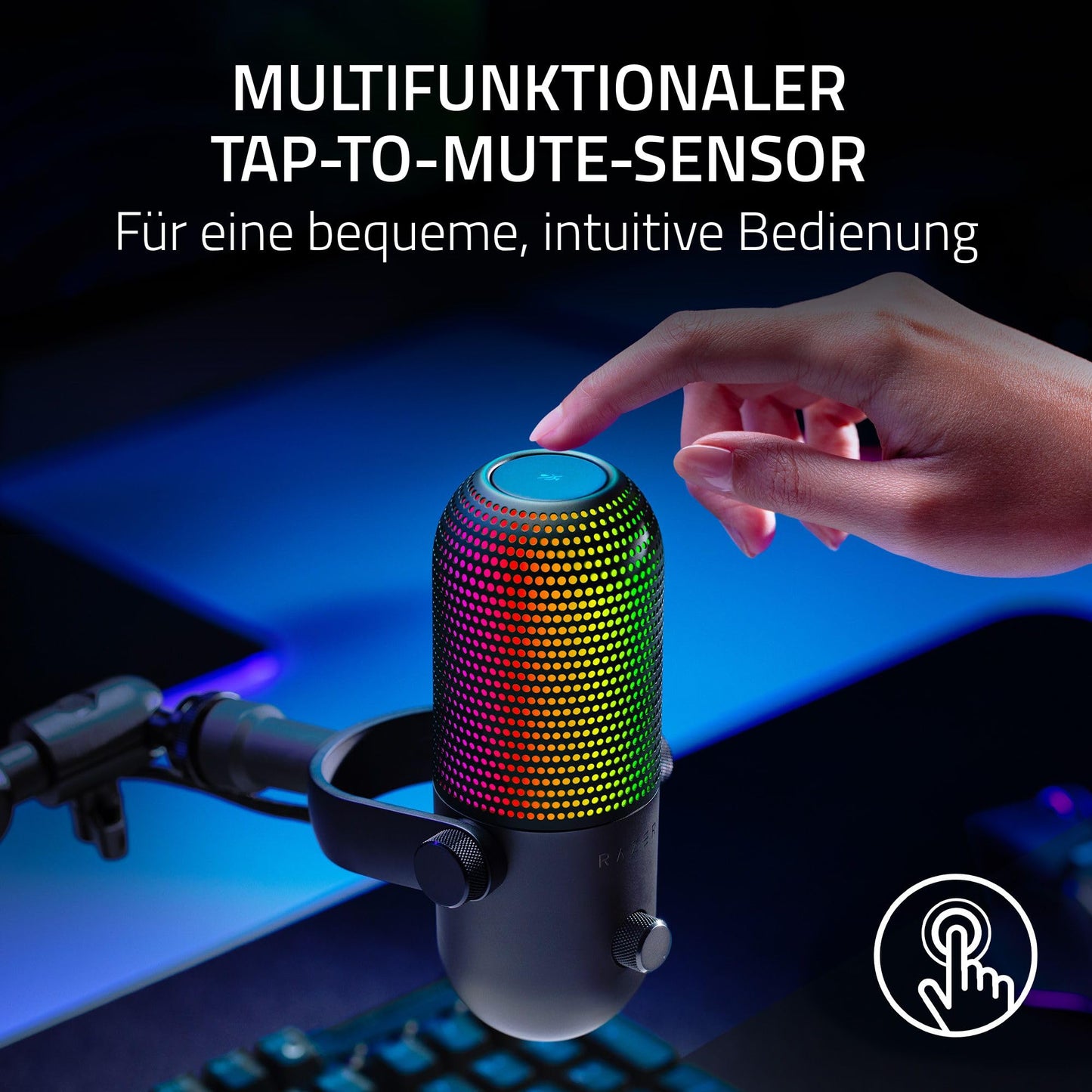 Razer Seiren V3 Mini - Ultrakompaktes USB-Mikrofon (14mm Supernieren Kondensatormikrofon, Tap-to-Mute-Sensor mit LED-Anzeige, integrierter Stoßdämpfer, Plug-and-Play Design) Schwarz