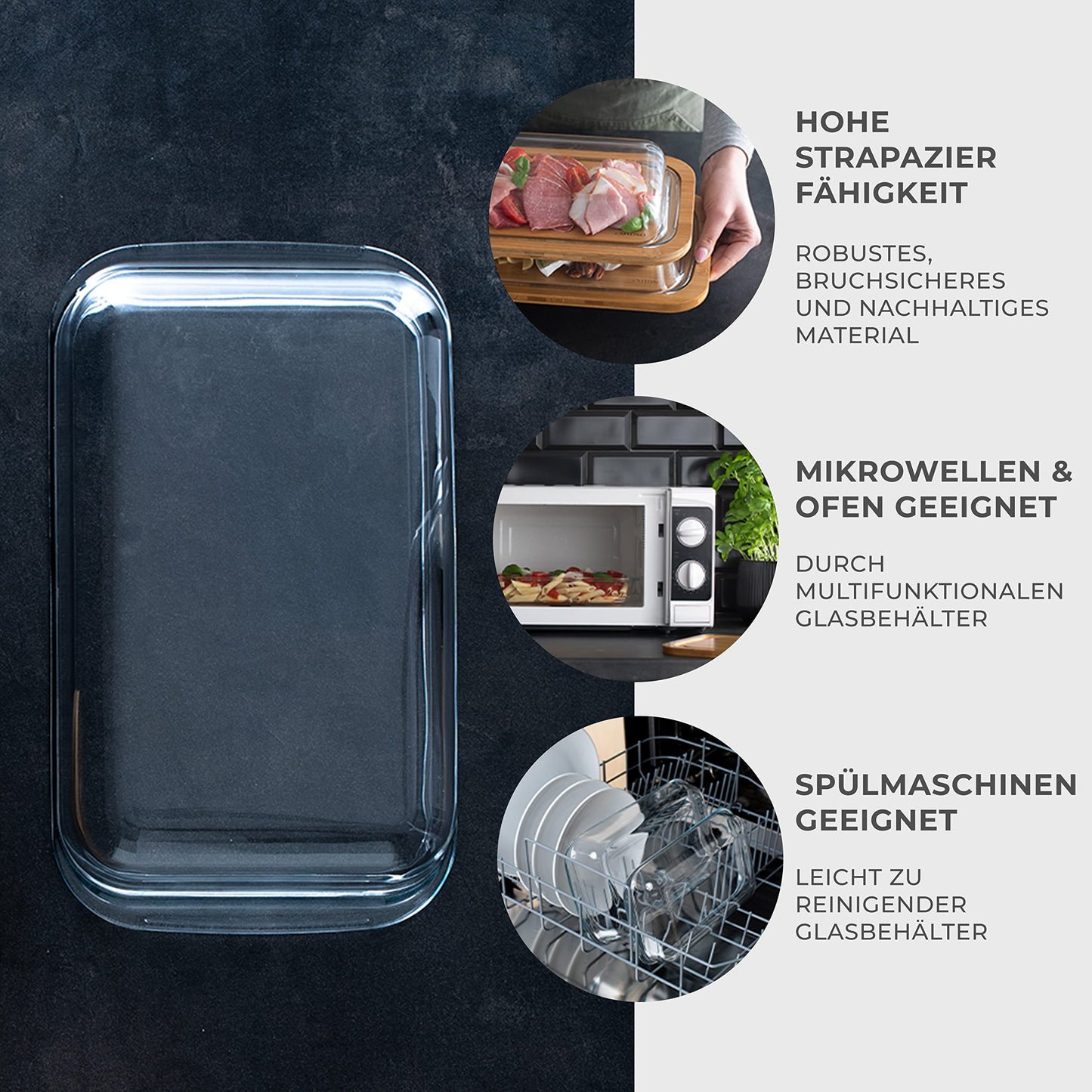 Exitoso 3-Piece Innovative Chopping Board Set | Non-Slip with Juice Groove and Handle | Dishwasher Safe | Antibacterial | Grey/Black Plastic