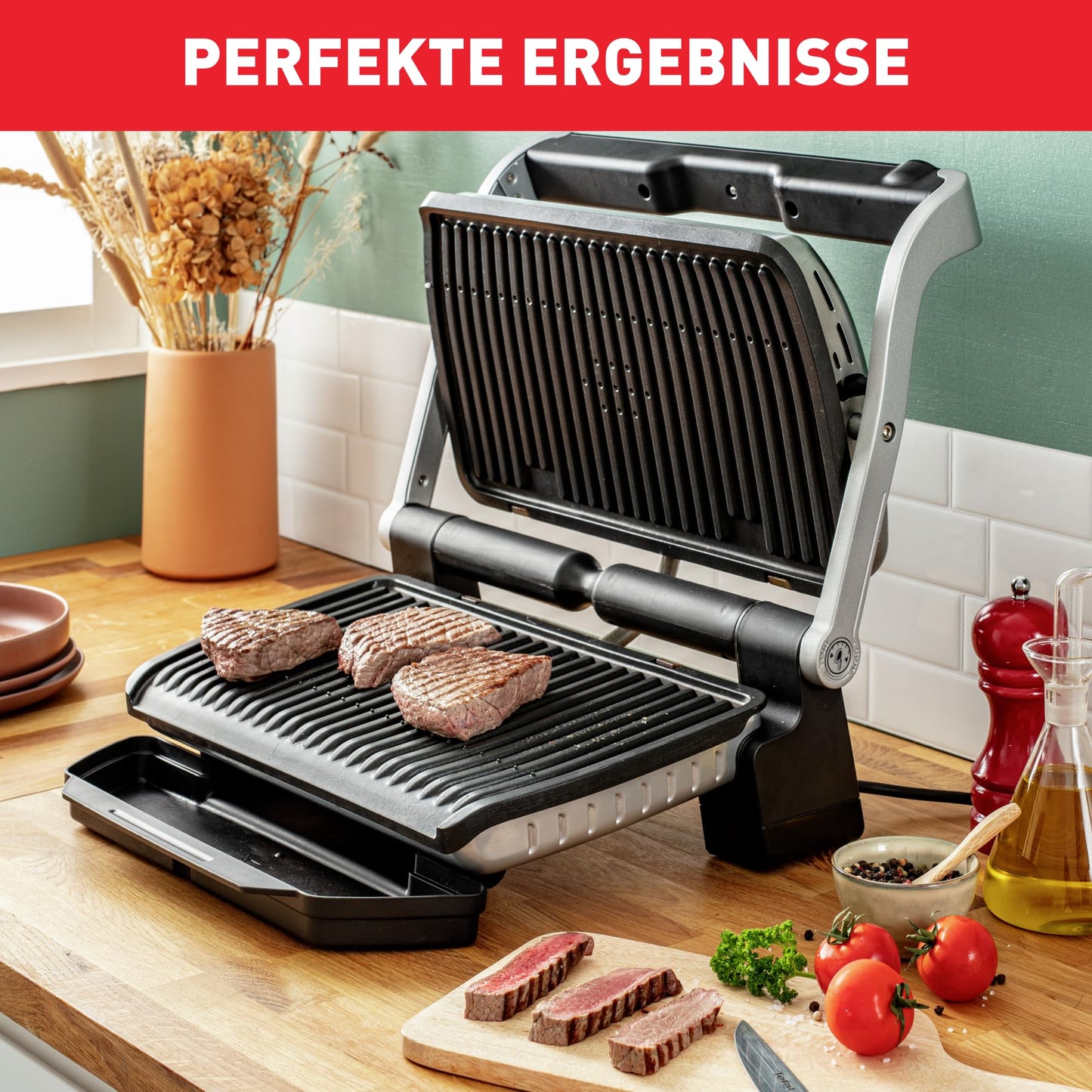 Tefal OptiGrill contact grill, 6 programs, cooking level indicator, removable plates, manual mode, electric grill, black, GC705816