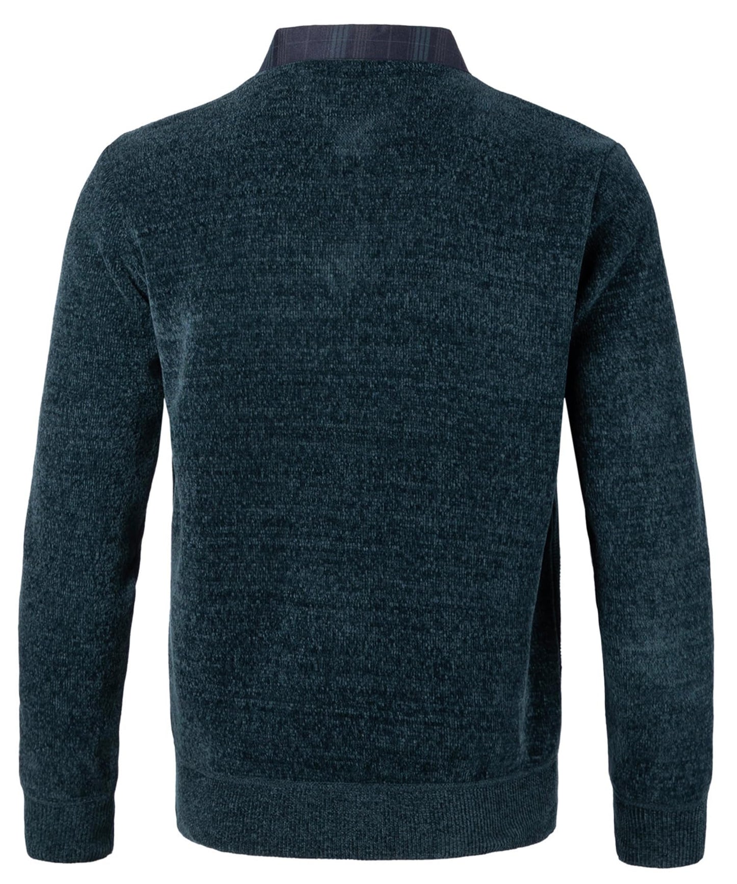 Men’s 2-in-1 V-Neck Sweater – Slim Fit Chenille Pullover with Mock Shirt Collar