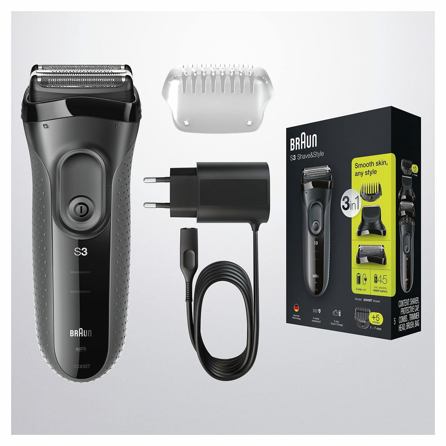 Braun Series 3 ProSkin Elektrorasierer mit Präzisionstrimmer, Rasierer Herren Elektrisch, elektrischer Rasierer, Wet&Dry, rasierapparat, trockenrasierer, Made in Germany, 3040s, schwarz/blau
