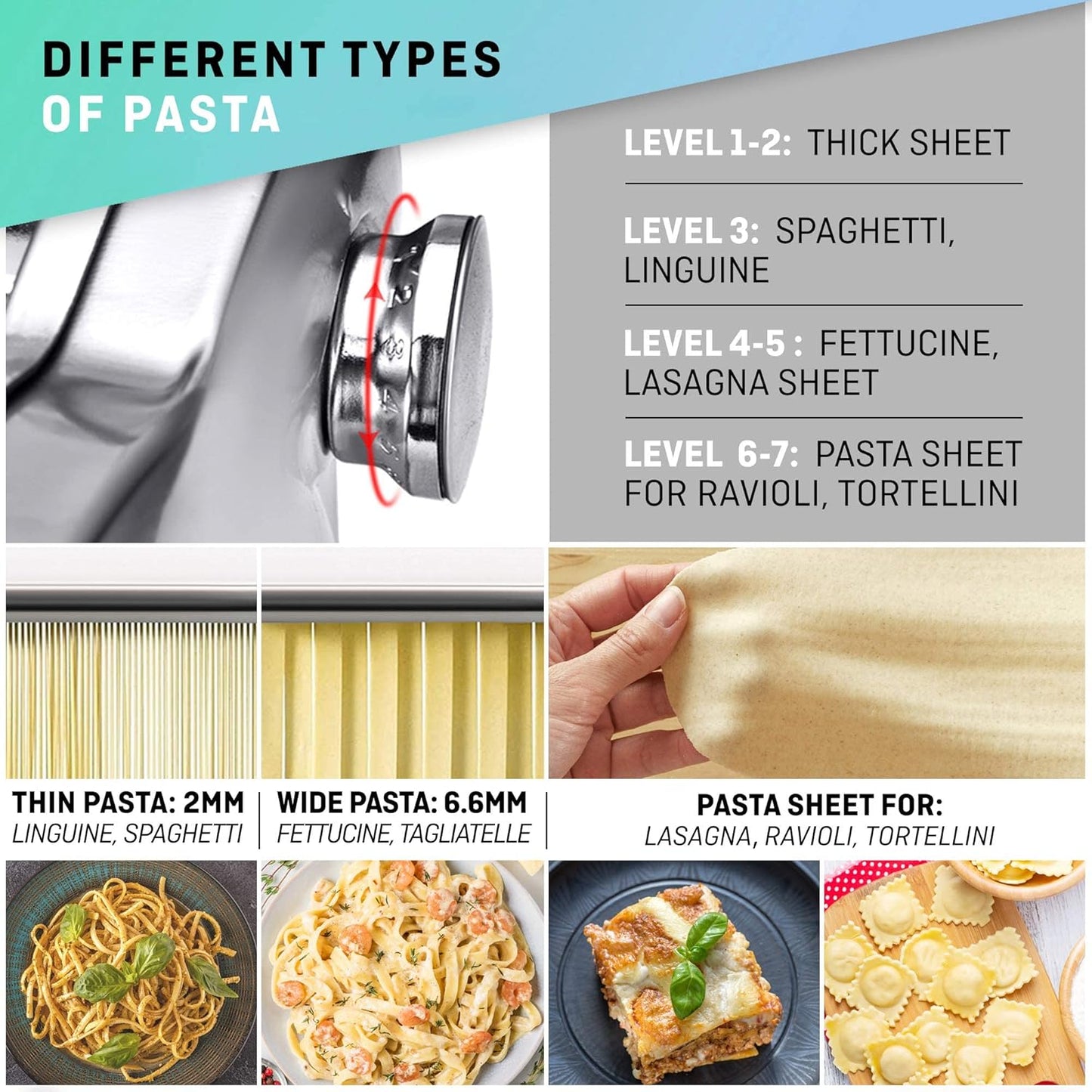 Manuelle Nudelmaschine mit Trockner - Multi-Pasta Edelstahl Rostfrei Italienische Flachteigmaschine 7 stufig einstellbar, scharfem Messer Klemme - Frische hausgemachte Nudeln, Spaghetti, Lasagne