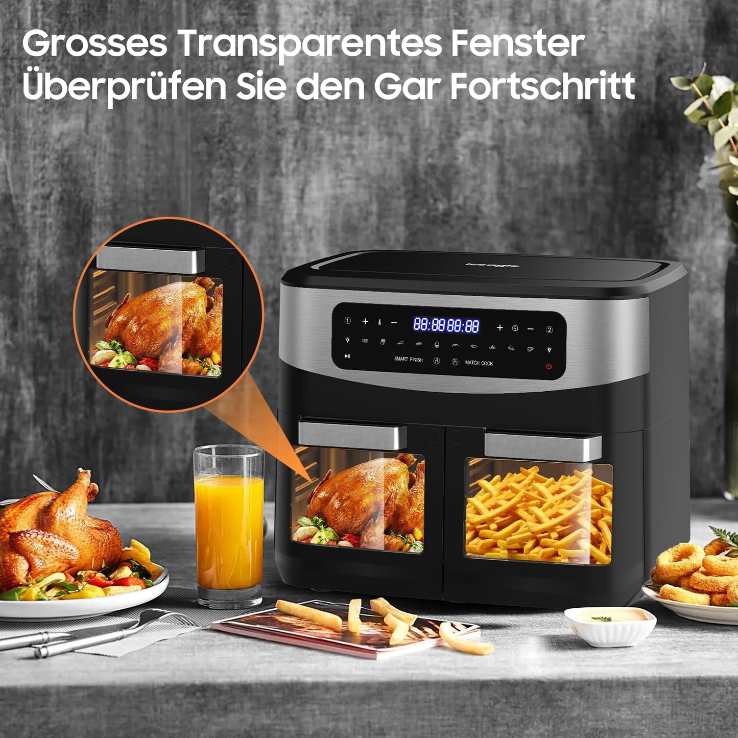 iceagle Heißluftfritteuse 6,5 L Airfryer XL - Fritteuse Ohne Fett mit Metallinnenraum | 1700W Heissluftfriteuse mit 8 Kochprogramme, Digitalem Display, mit deutschem Rezeptbuch