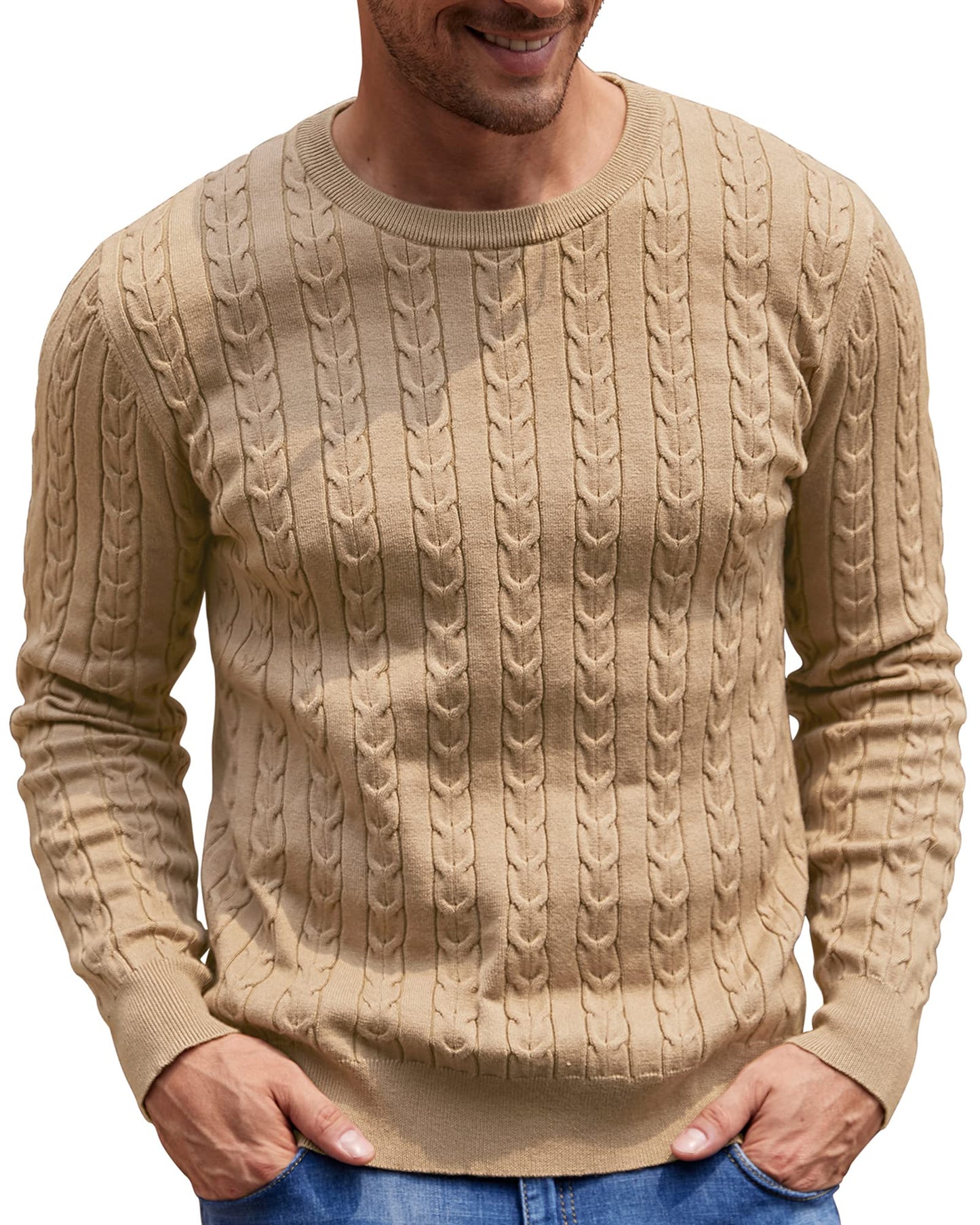 NITAGUT Men’s Cable Knit Sweater – Slim Fit Crewneck Pullover