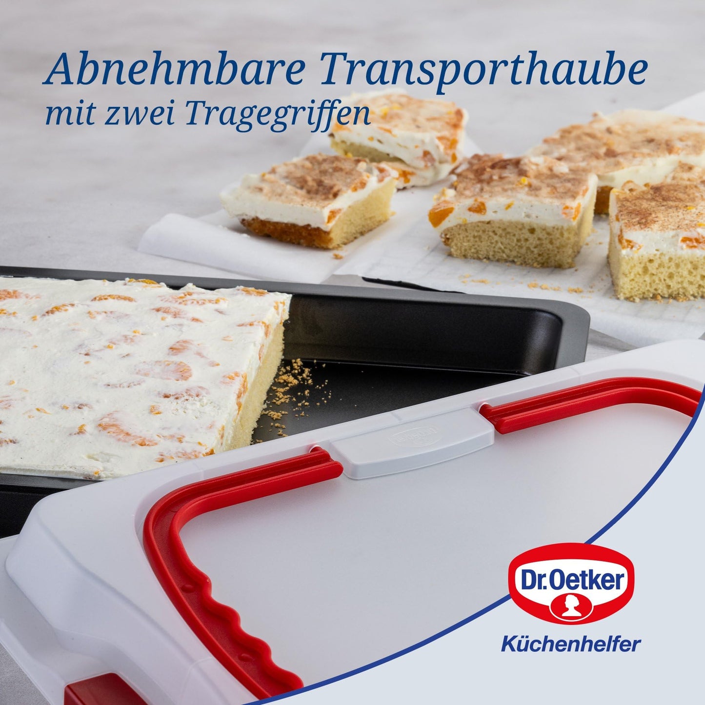 Dr. Oetker Backblech mit Transporthaube Bake & Go – 3in1: Ofenblech zum Backen, Aufbewahren und Transportieren – Antihaft, 42x29x4 cm
