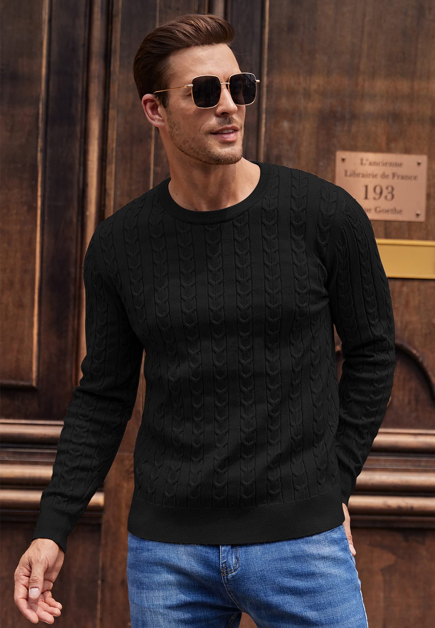 NITAGUT Men’s Cable Knit Sweater – Slim Fit Crewneck Pullover