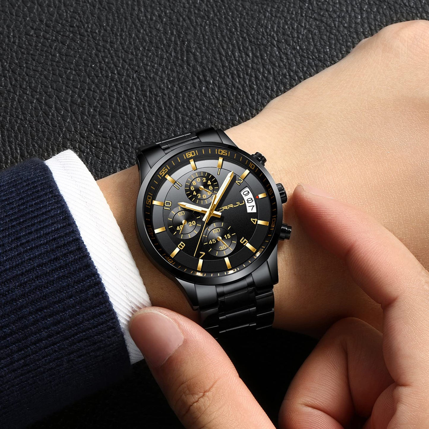 CRRJU Herren Uhr Business Edelstahl wasserdichte Chronographen mit Kalender Armbanduhr Edelstahlband Stoppuhr Analog Quarzuhr