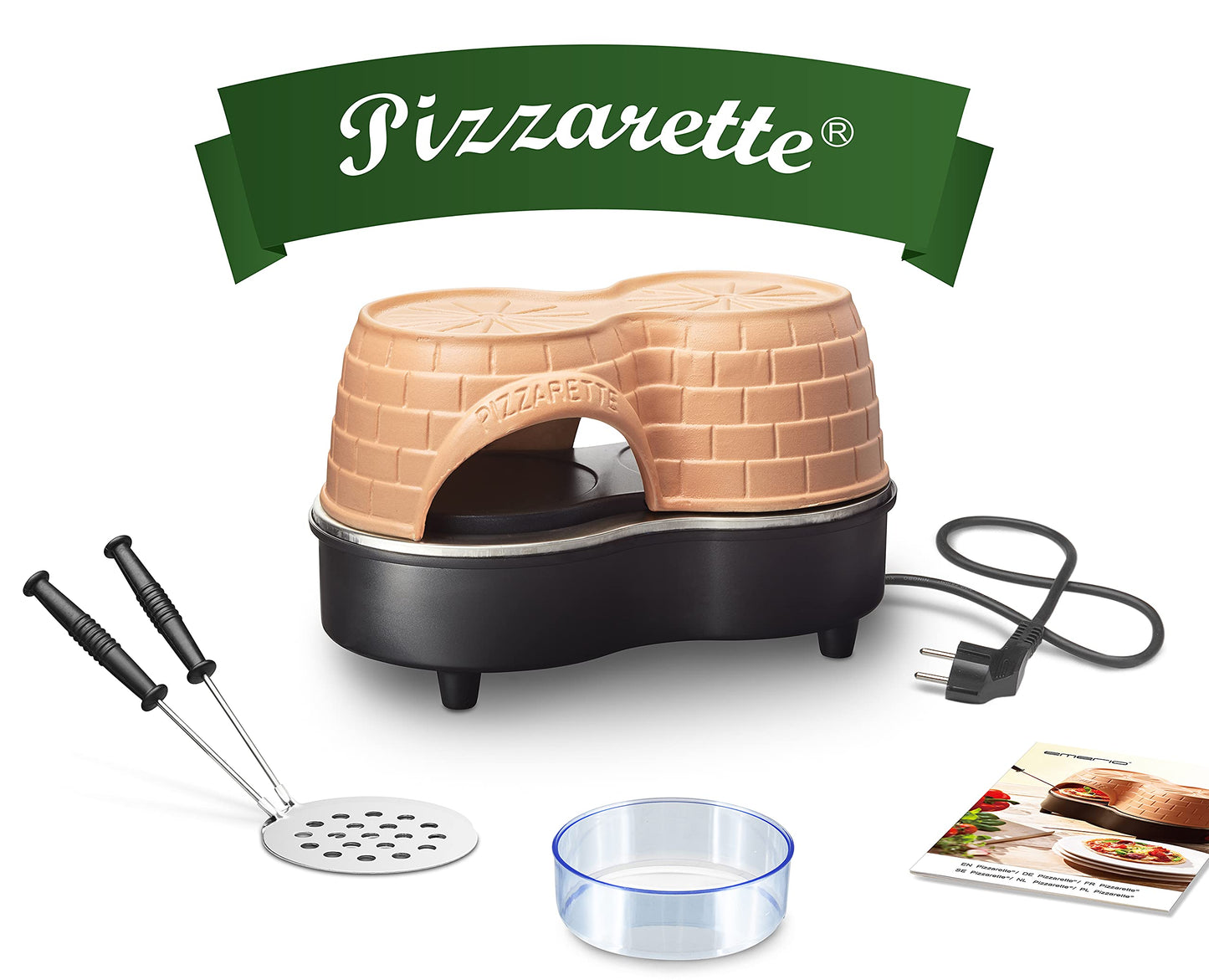 Emerio Pizzaofen, PIZZARETTE das Original, handgemachte Terracotta Tonhaube, patentiertes Design, für Mini-Pizza, echter Familien-Spaß für 8 Personen, PO-116124.1, Pink