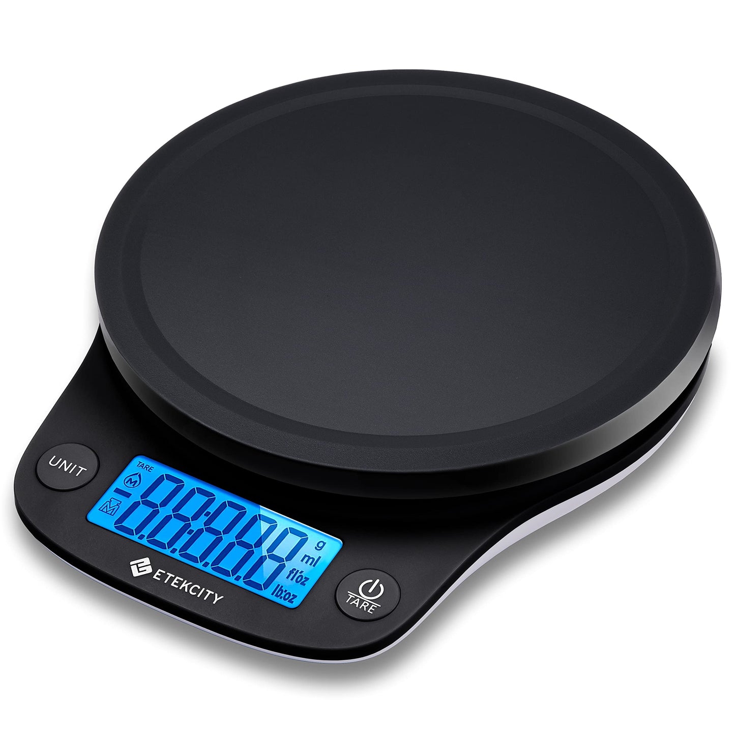 ETEKCITY Küchenwaage, digital 5KG mit großem LCD-Display,Digitalwaage, Briefwaage mit Großer Edelstahl Wiegefläche, Flüssigkeitsmessung, hohe Präzision auf bis zu 1g, Tara-Funktion, Silber