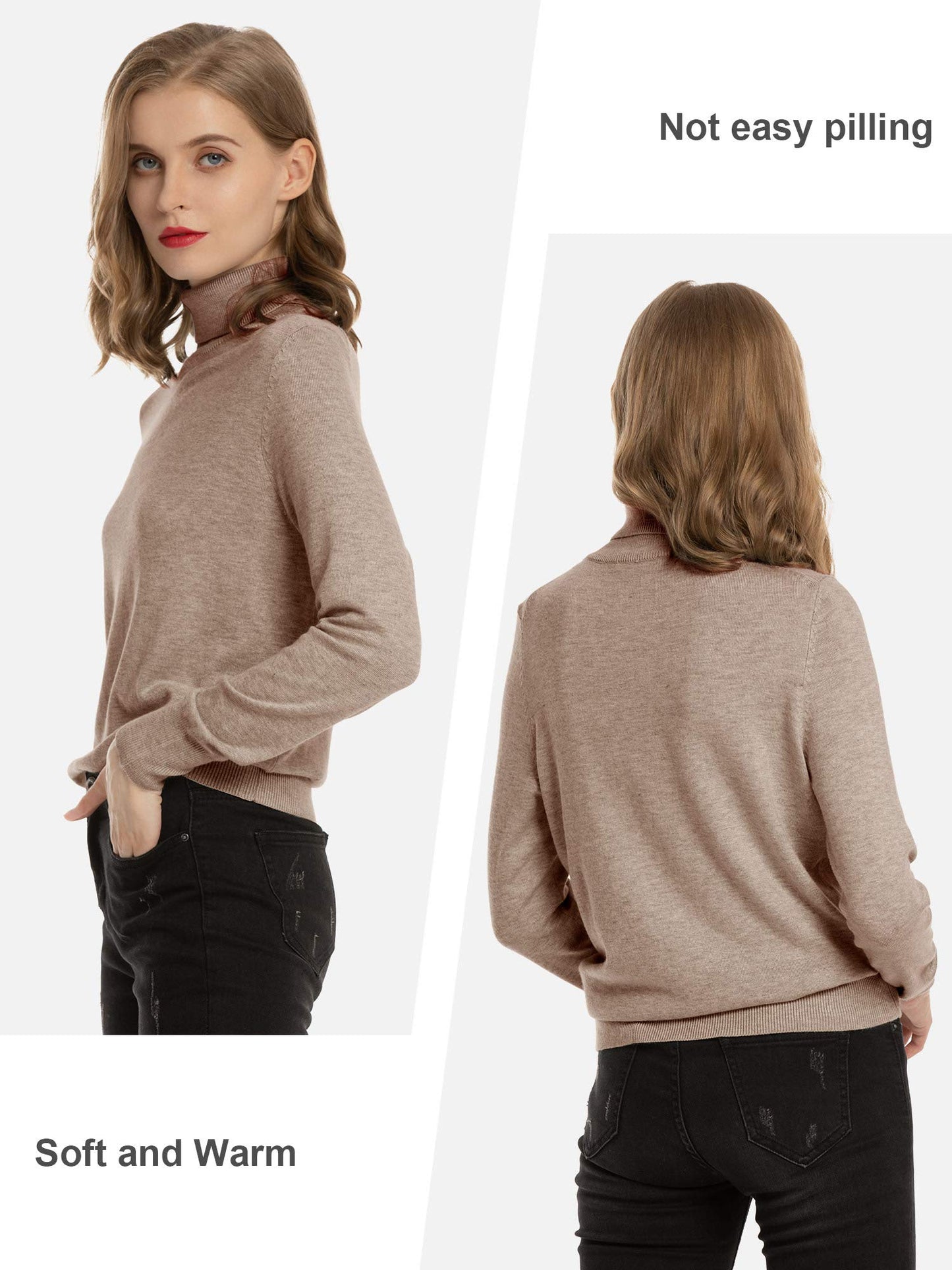 Women's Turtleneck Sweater – Soft Stretch Lightweight Ribbed Knit Pullover