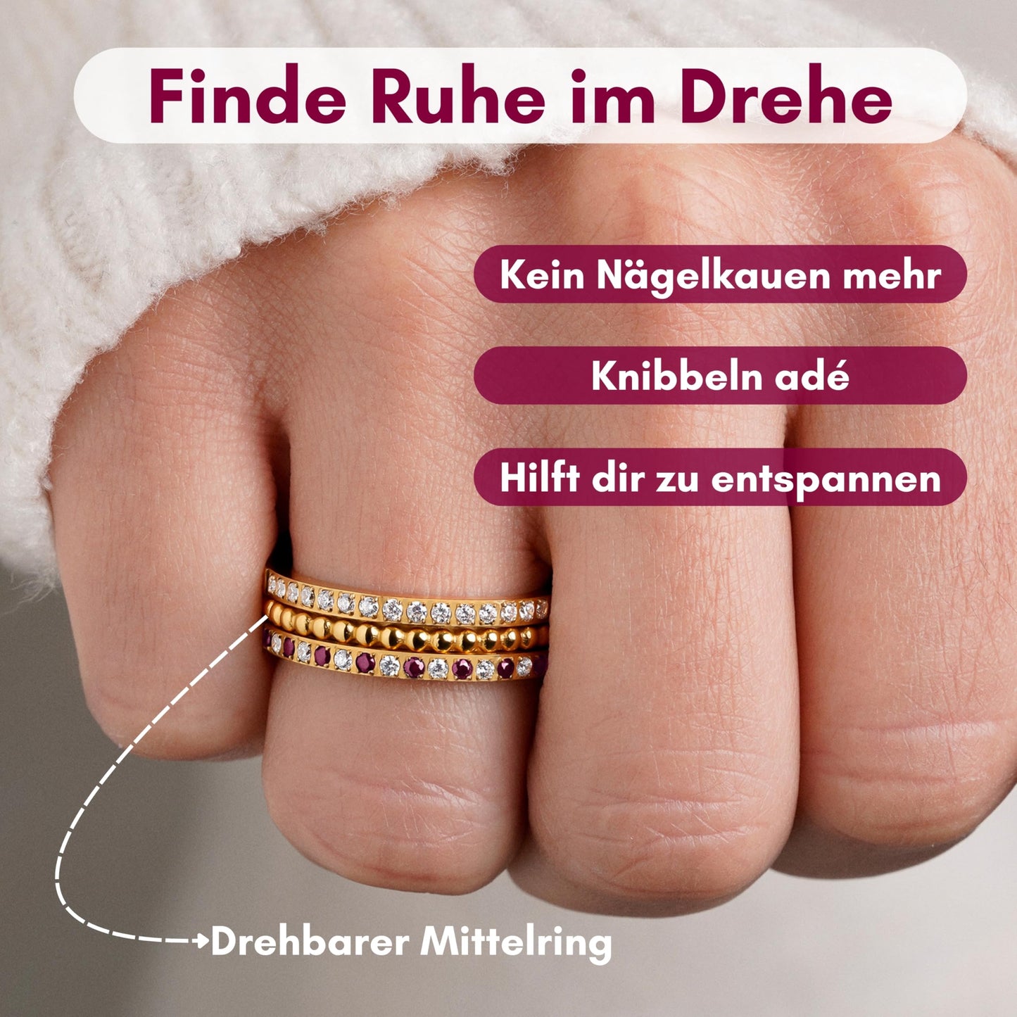 Gold Anxiety Ring for Women – Stress-Relief Spinner Ring
