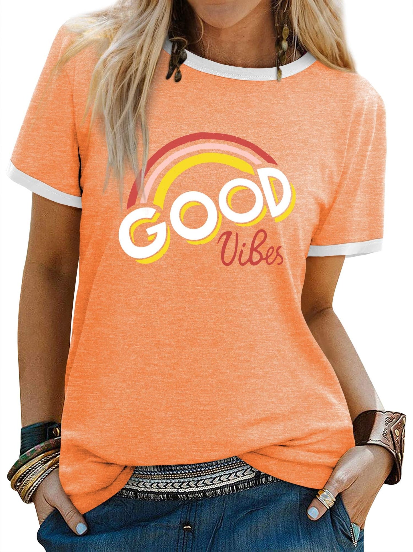 Women’s Good Vibes Rainbow Print T-Shirt