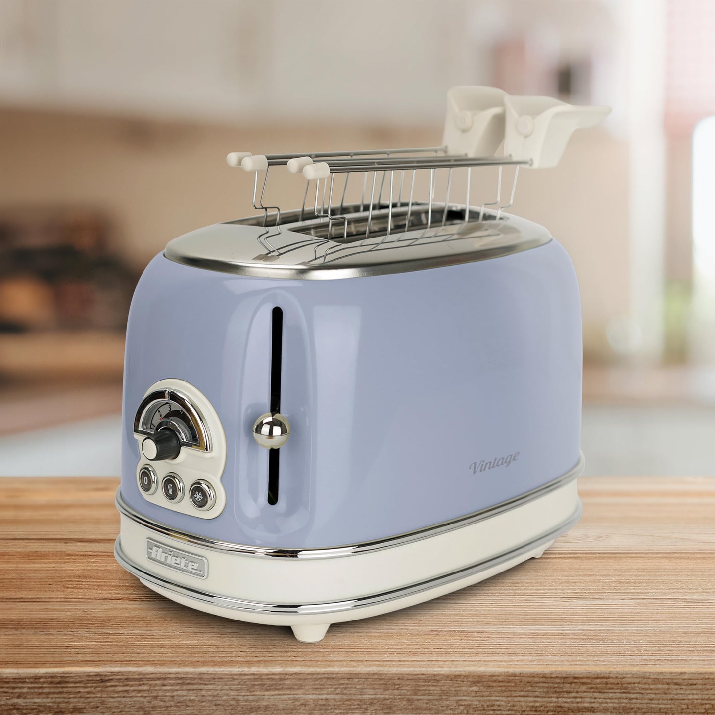 Ariete Vintage 155, 2-Scheiben-Toaster, Retro Toaster mit 6 Toaststufen, Automatischer Auswurf, Auftaufunktion, Herausnehmbares Krümelfach, Gehäuse aus Edelstahl, mit Sandwichzangen, 810W, Vert