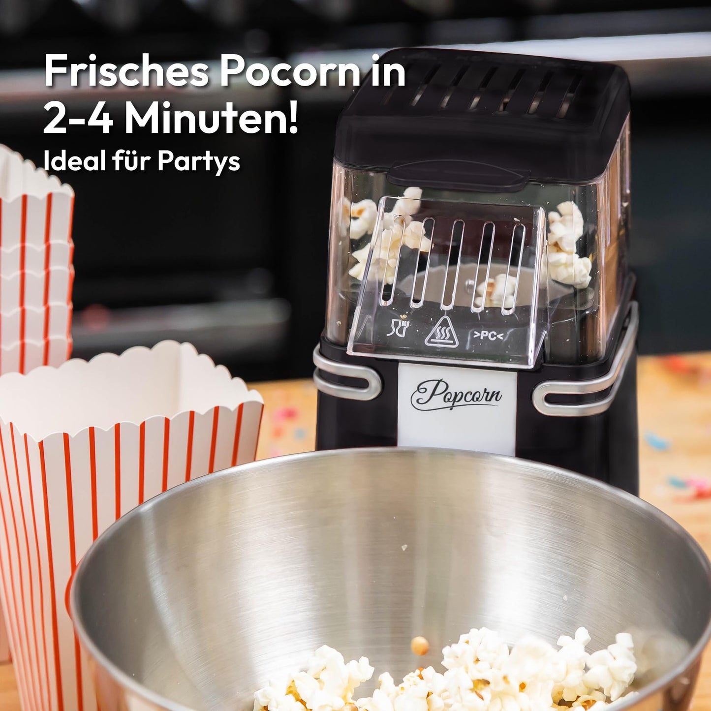 Gadgy Popcorn Maschine groß - Retro Popcorn Maker 5 L - Popcorn Maker mit Antihaftbeschichtung und abnehmbarer Heizfläche - Popkorn Maschine rot - Popcornmaschine 800W - Popcorn machine