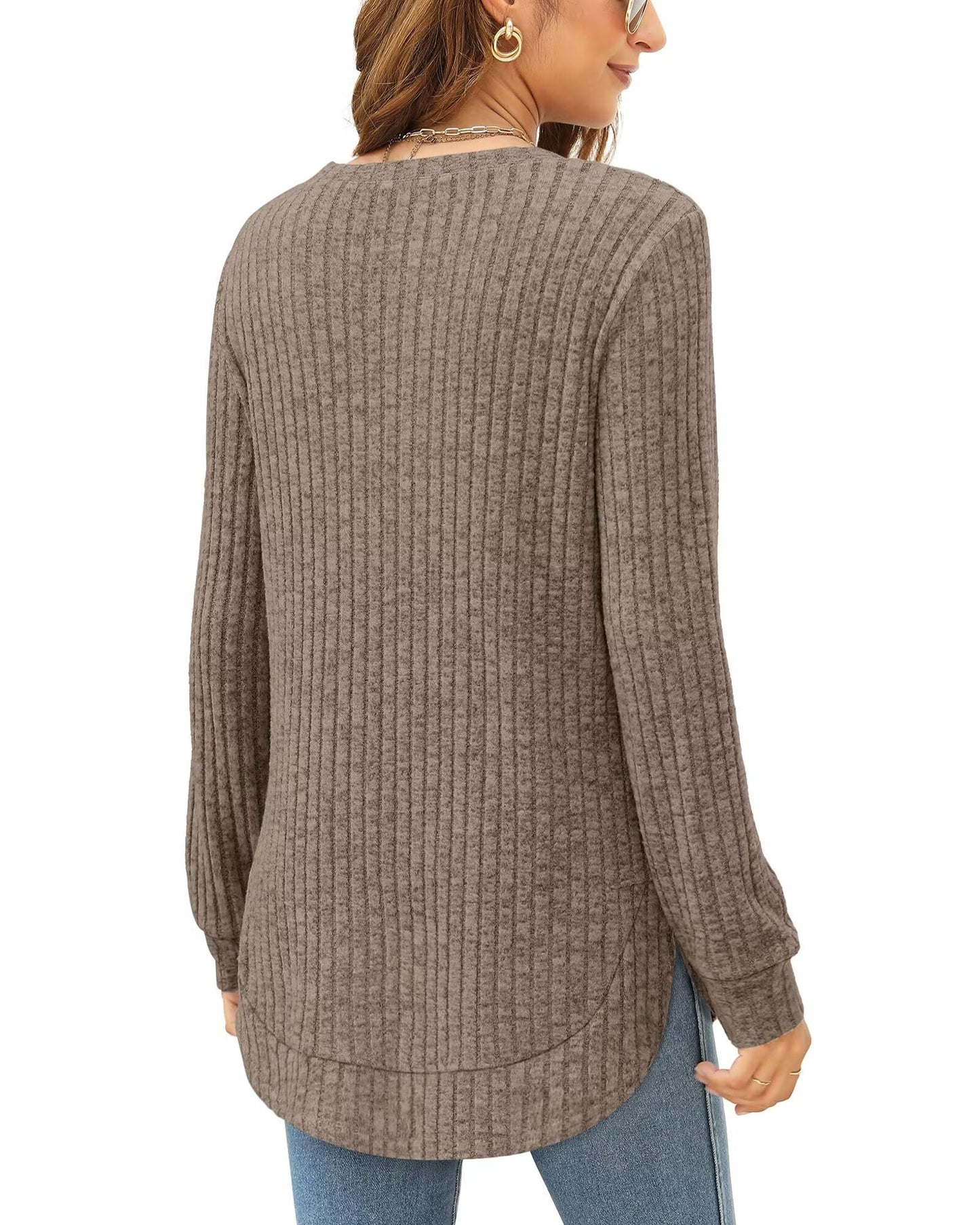 XIEERDUO Women's Pullover Sweater – Curved Hem Knit Sweatshirt