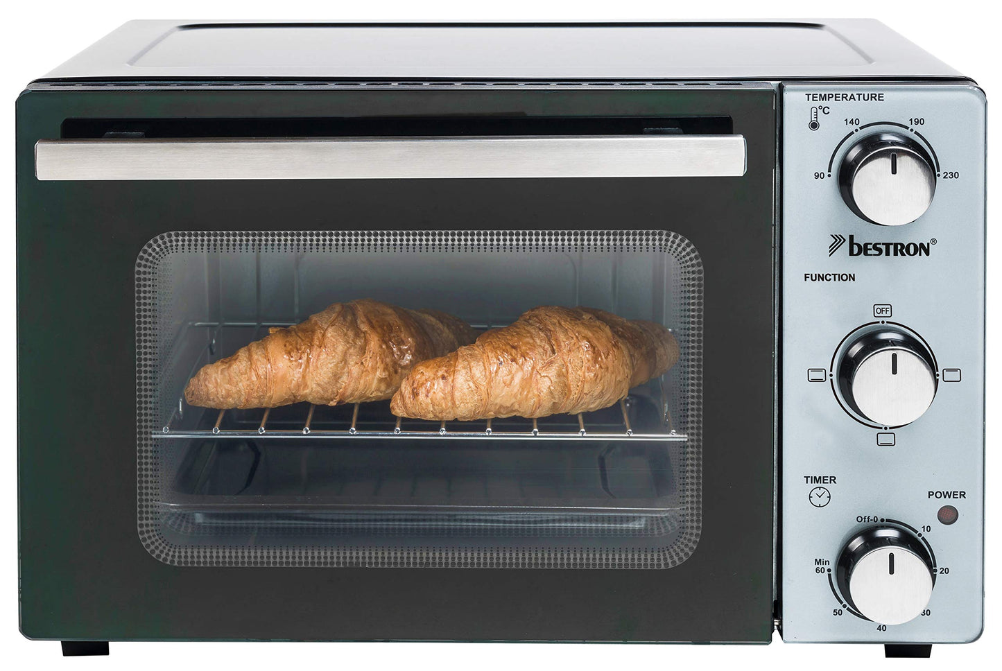 Bestron AOV9 Kompakter Mini-Backofen mit Ober-/Unterhitze, 9 Liter, 800 Watt, Schwarz