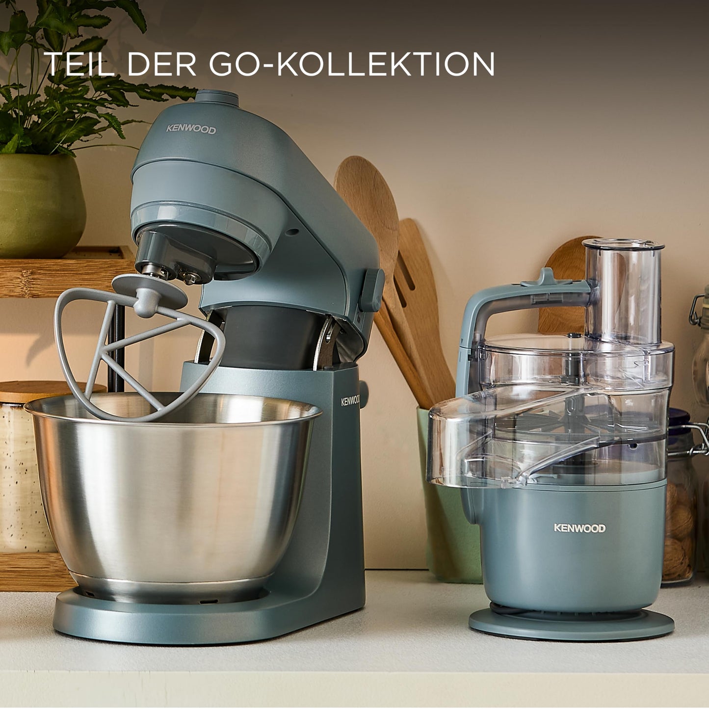 Kenwood MultiPro Go FDP22.130GY, Kompakt-Küchenmaschine nur 30cm hoch, zum Schneiden, Reiben, Pürieren und Teig Kneten, Express-Serve, 1,3 l Arbeitsbehälter, 650 W, Blau