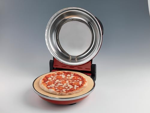 Ariete Pizzaofen 919, 4-Minuten-Pizza, Pizzaofen mit 5 Garstufen, Feuerfeste Platte zum Wiederaufwärmen, Holzbrettchen im Lieferumfang Enthalten, Max. Temperatur 400°C, 1200W, Rot