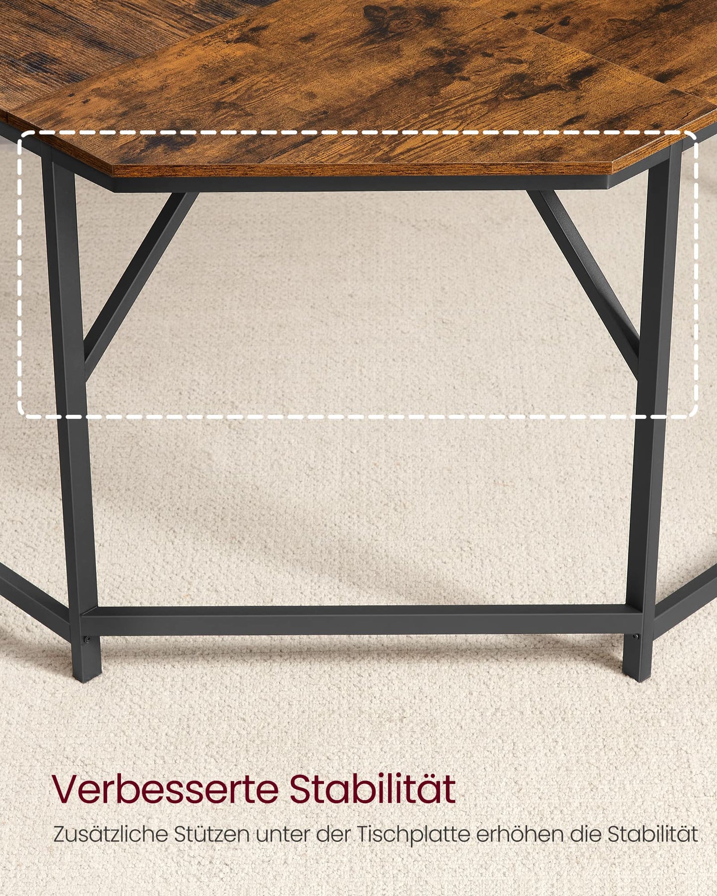 VASAGLE L-Shaped Desk Gaming Table 149 x 149 x 76 cm Corner Desk for Study Home Office Space Saving Easy Assembly Ebony Black Ink Black LWD073B56