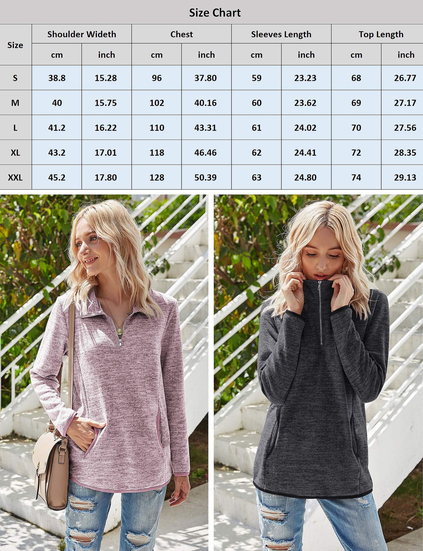 iWoo Women’s 1/4 Zip Pullover Sweatshirt – Casual Long Sleeve Top