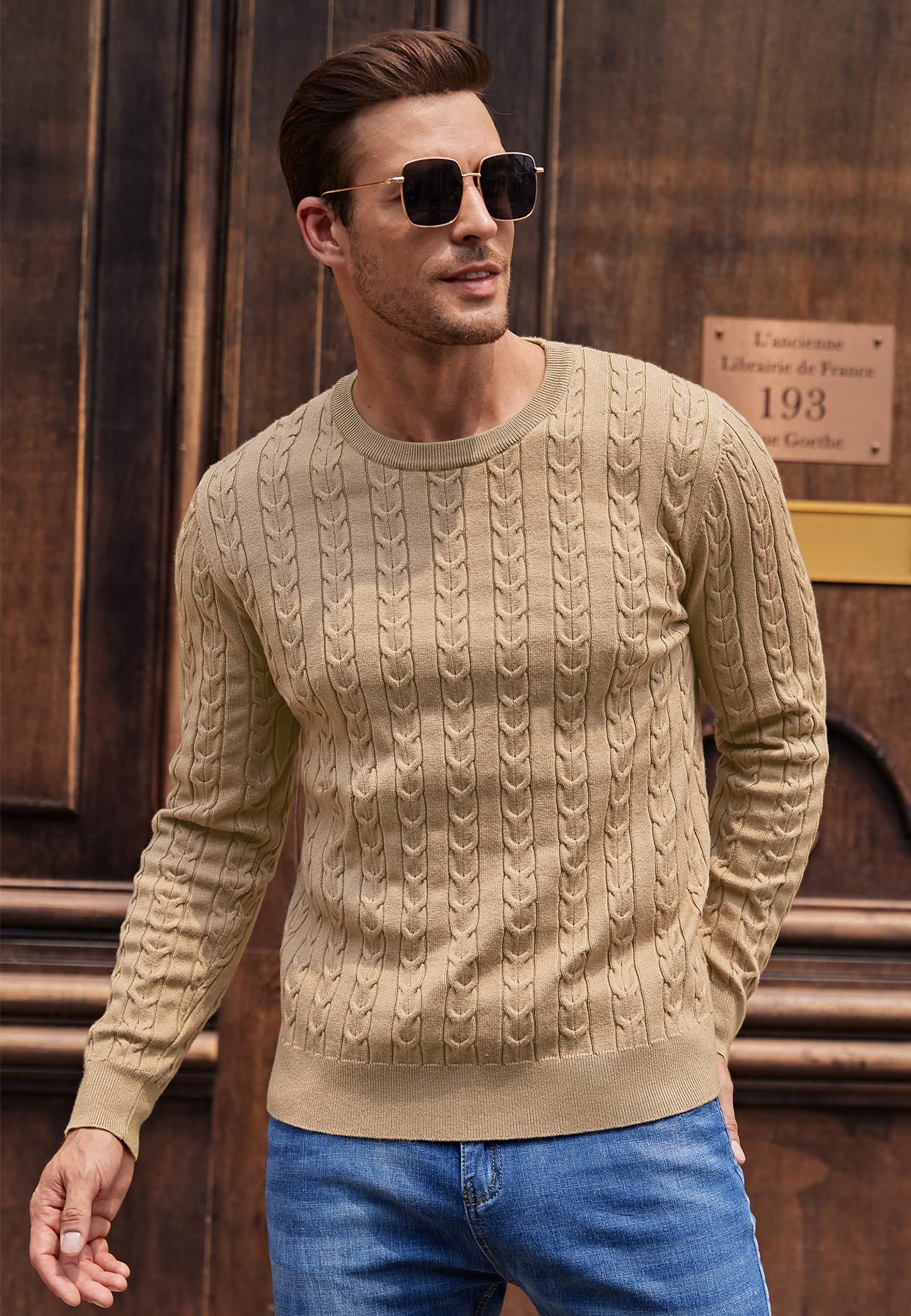 NITAGUT Men’s Cable Knit Sweater – Slim Fit Crewneck Pullover