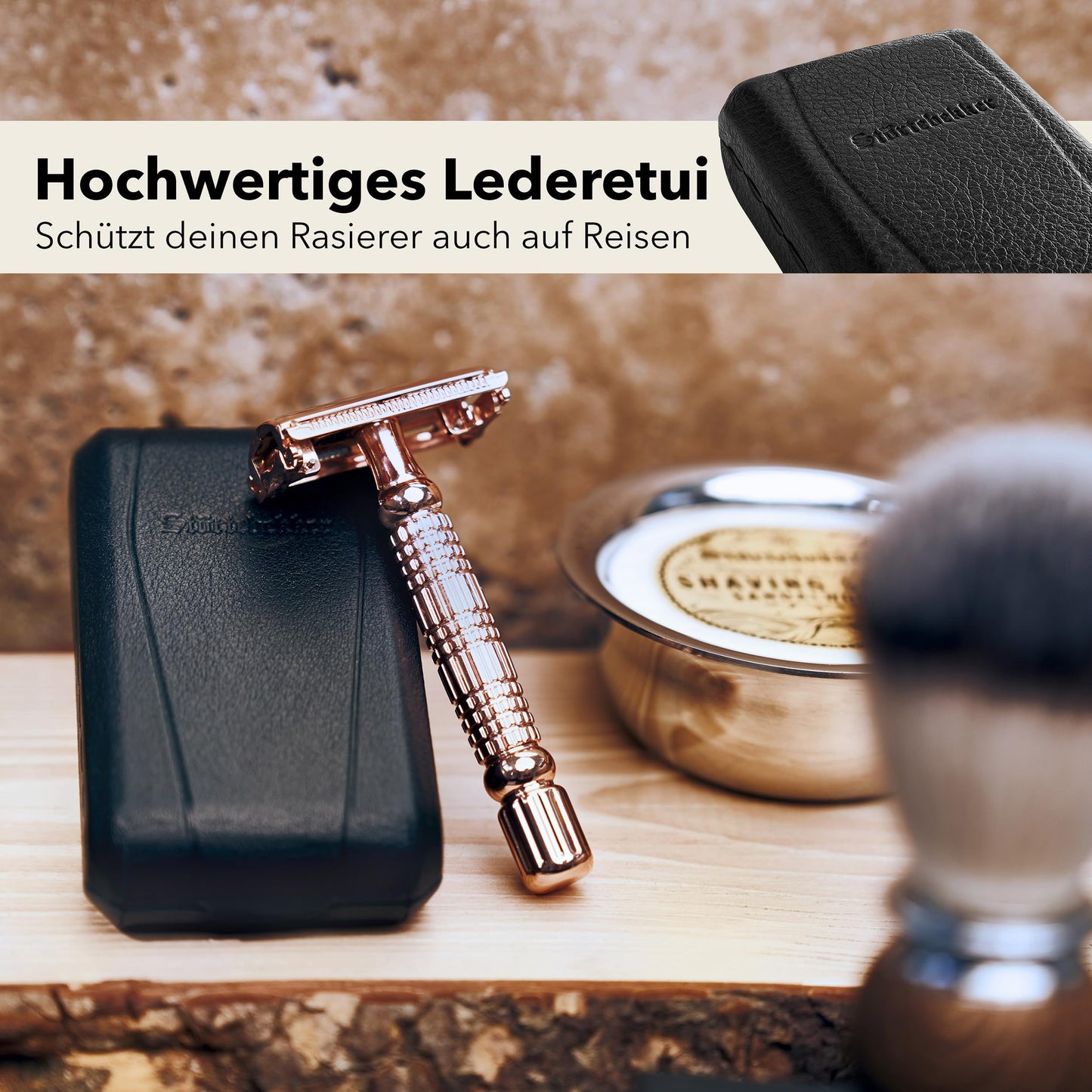 Störtebekker® Premium Rasierhobel ‘Hamburg’ im handgefertigten Leder-Etui - *TESTSIEGER* Stiftung Warentest (12/2024) - Rasier-Set mit 10 Rasierklingen, Reise-Etui & eingebautem Spiegel - Nassrasierer