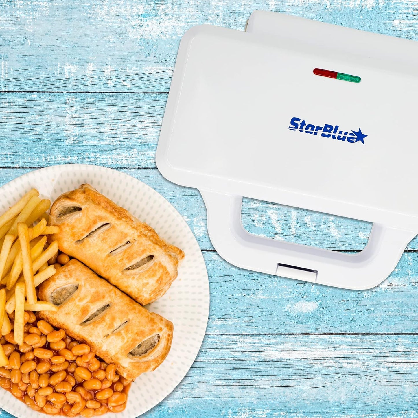 Wurstrollenformer von StarBlue mit GRATIS Rezept-eBook – Machen Sie 4 schnelle und leckere Frühstückswurstbrötchen und Snacks in Minuten, 220-240 V, 50/60 Hz, 850 W UK Stecker mit EU Adapter