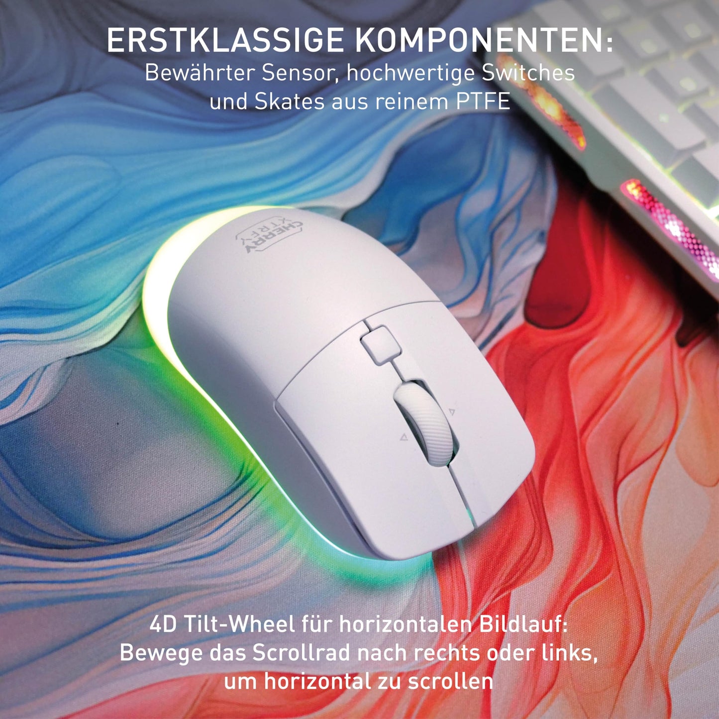 CHERRY XTRFY M50, Leichte Kabelgebundene Gaming-Maus, Ergonomische Form für Optimalen Komfort und Kontrolle, 5 On-Board-Profile, USB-A Anschluss, Weiß