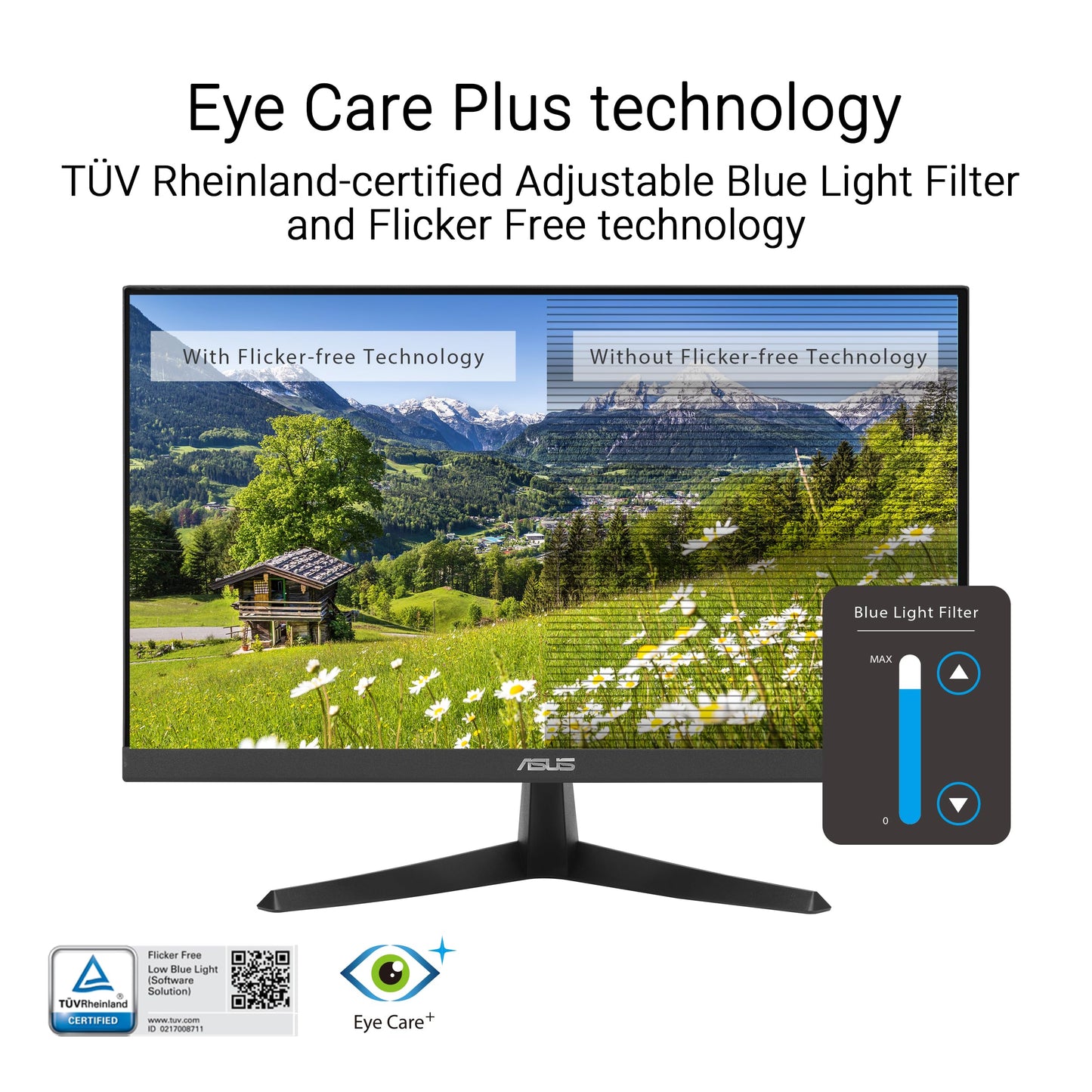 ASUS Eye Care VY249HF - 24 Zoll Full HD Monitor - 100 Hz, 1ms MPRT, AdaptiveSync - IPS Panel, Vesa 100x100, 16:9, 1920x1080, HDMI