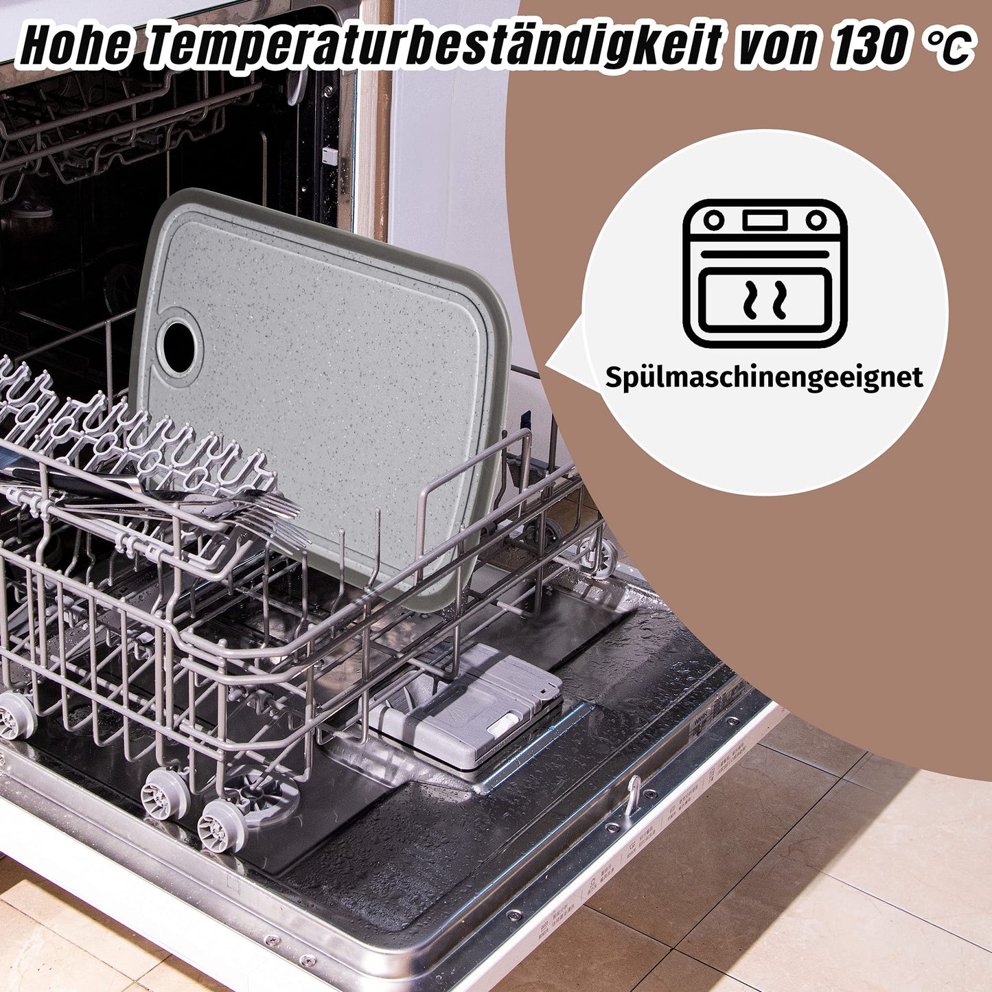 DIFULI Schneidebrett Set 3-teilig Granitoptik, 100% Rutschfeste Aufkleber und Saftkanal, BPA-Free, mit Griff Schneidebretter Kunststoff Antibakteriell, Küchenzubehör, Küchen Gadgets, Küchenhelfer