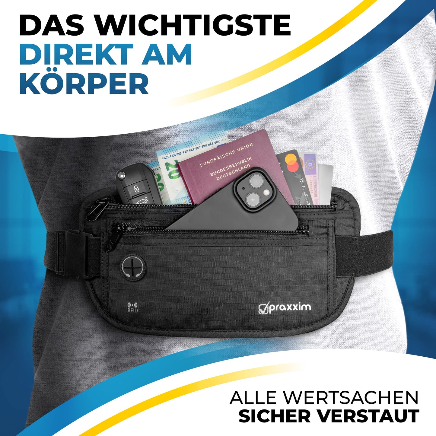 Travel Money Belt with RFID Protection – Slim Anti-Theft Waist Pack for Men & Women