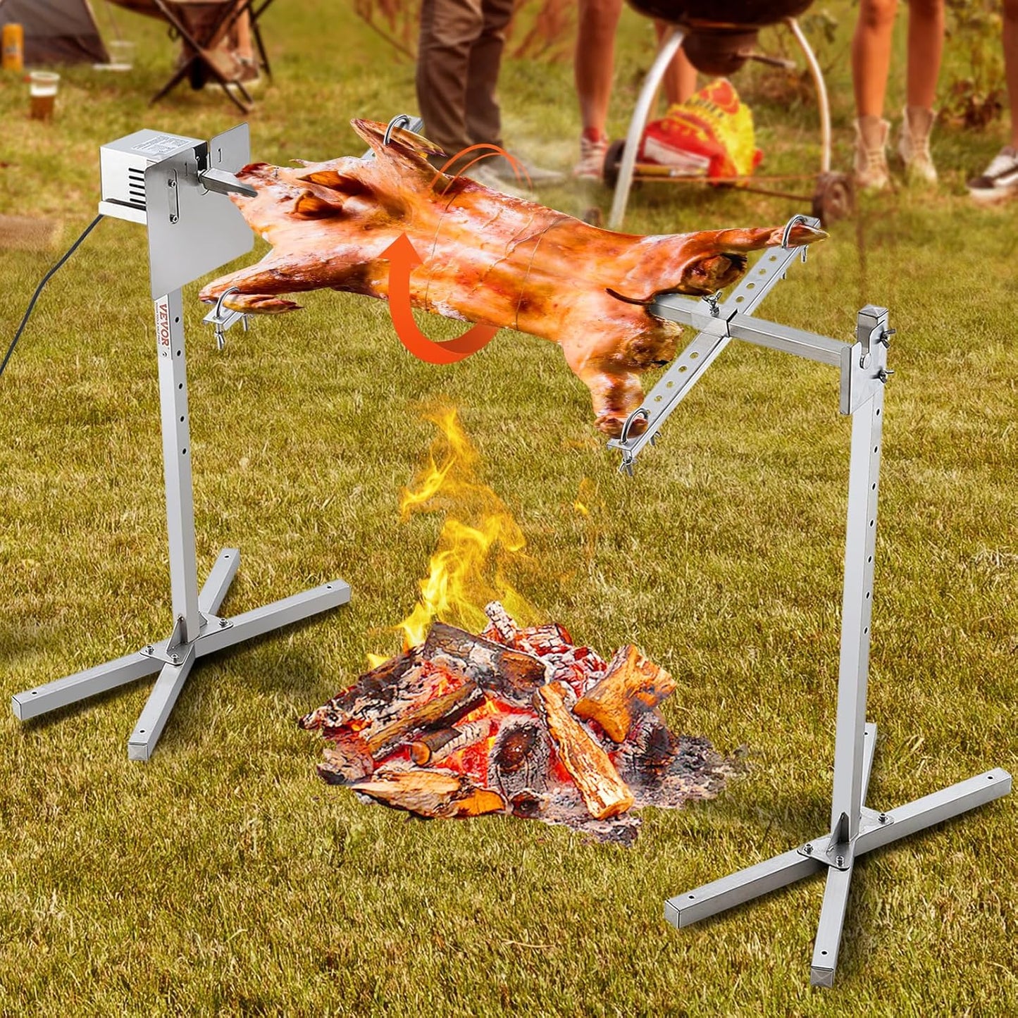 VEVOR Lammgrill, Spanferkelgrill, Spießbratengrill, 60 kg BBQ-Spießgrill für Schwein, Lamm, Ziege, elektrischer 52-W-Motor, kommerzielle Edelstahl-Drehspießröster mit Hitzeschild, 116 cm Spießlänge