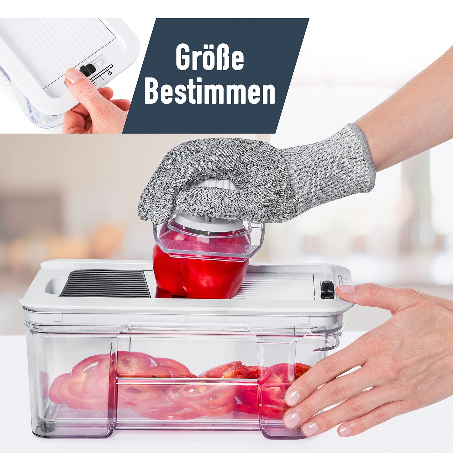 Gemüseschneider Mandoline Gemüsehobel - Gemüse Schneider Gurkenhobel Zwiebelschneider Kartoffelschneider Obstschneider - Reibe für Gemüse und Käse - Julienneschneider (6-in-1 Kompakt Weiß)