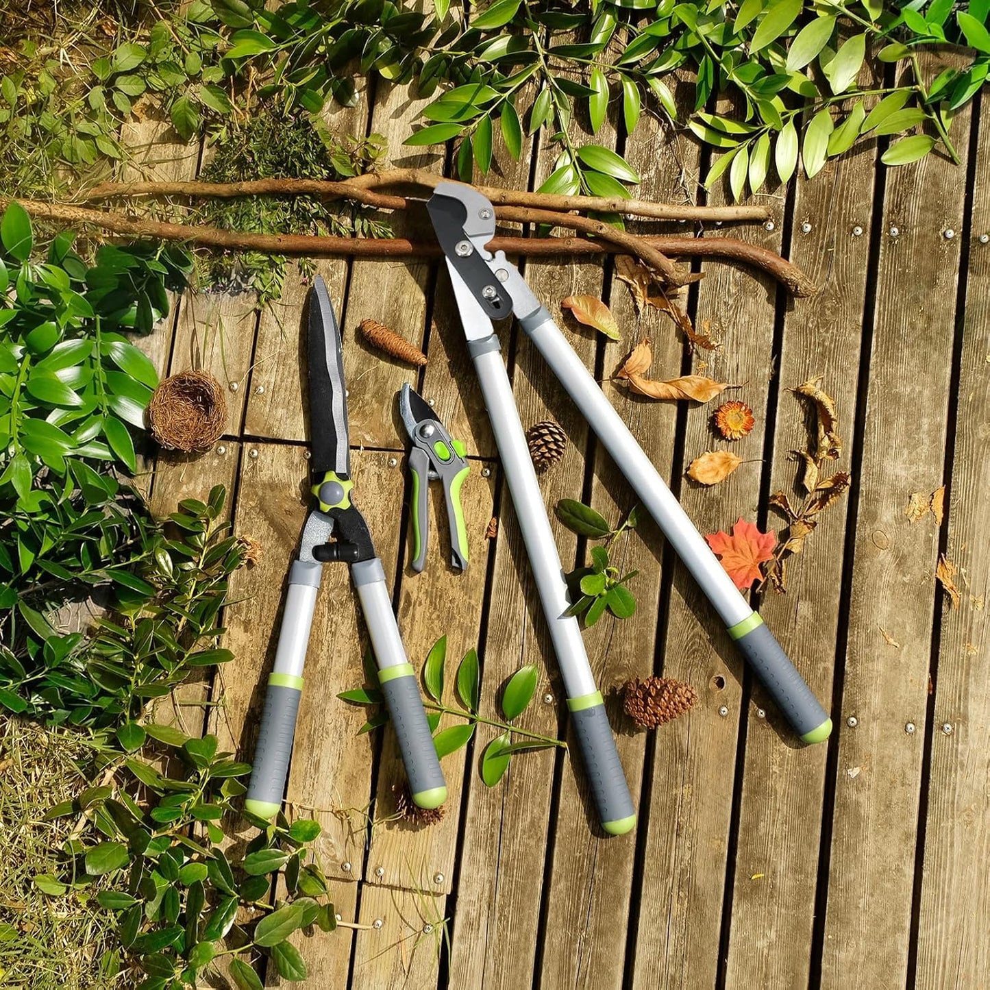 Hortem Gartenschere Set 3 STÜCKE, Scharfe Astschere 72cm, Professionellen Heckenscheren 58cm, Bypass-Baumschere